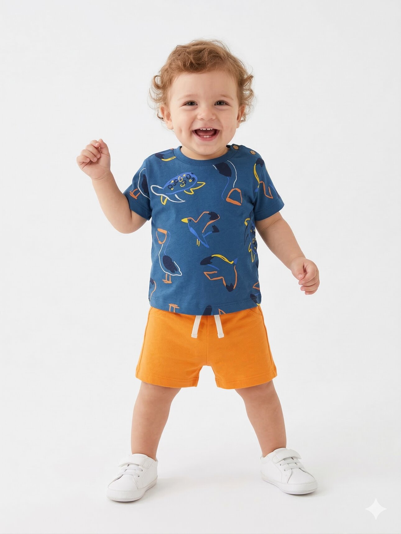 Pamuklu Sevimli Deniz Canlıları Desenli Erkek Bebek 2li Takım