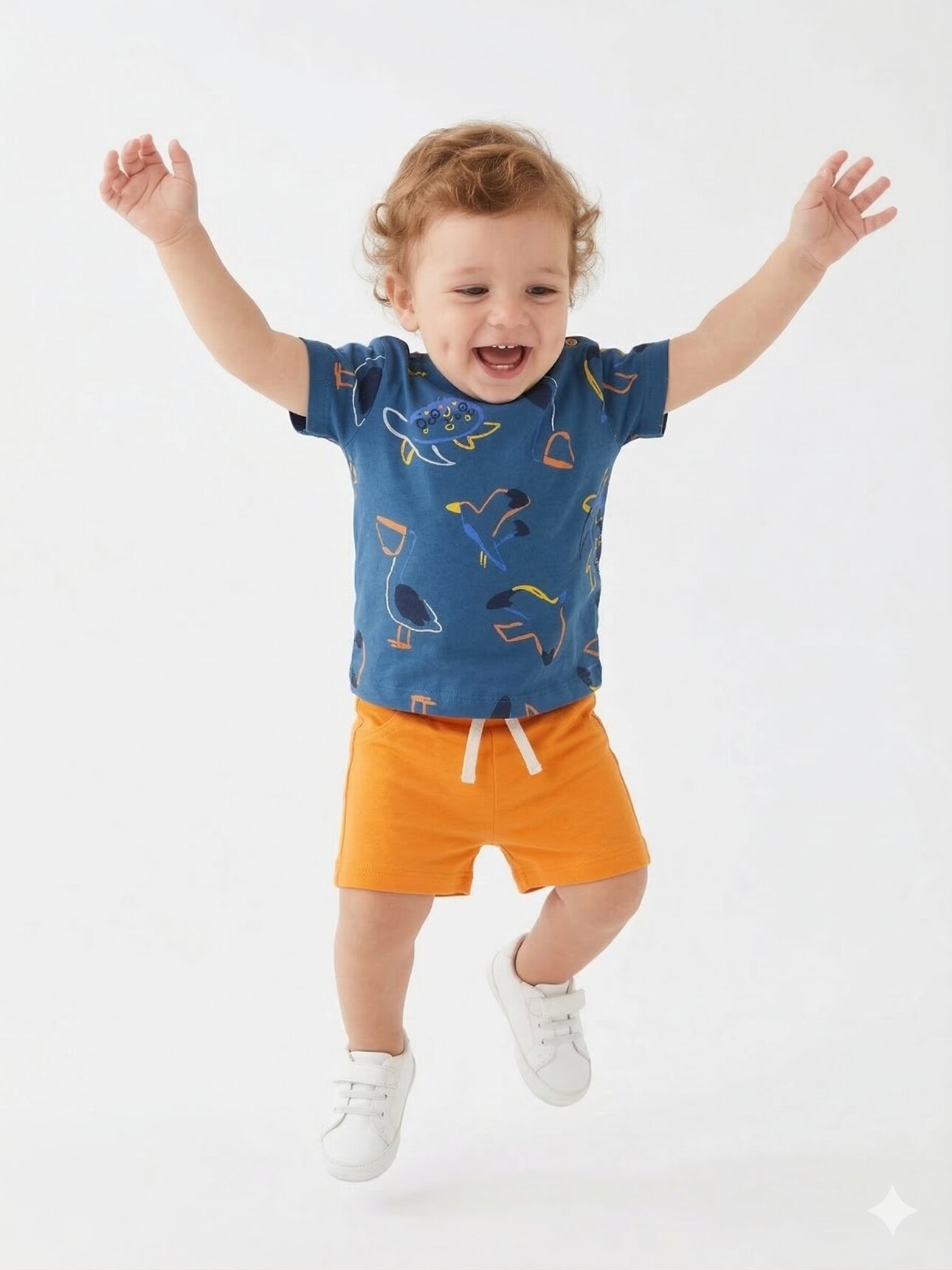 Pamuklu Sevimli Deniz Canlıları Desenli Erkek Bebek 2li Takım