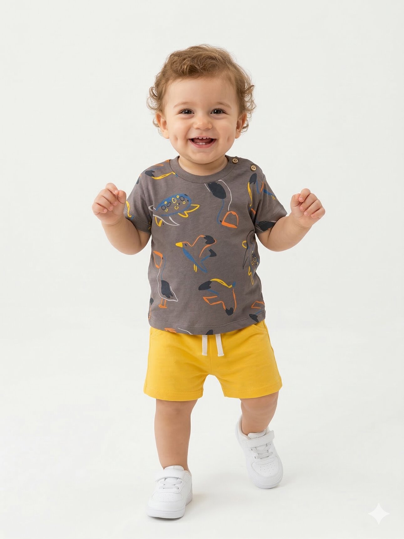 Pamuklu Sevimli Deniz Canlıları Desenli Erkek Bebek 2li Takım