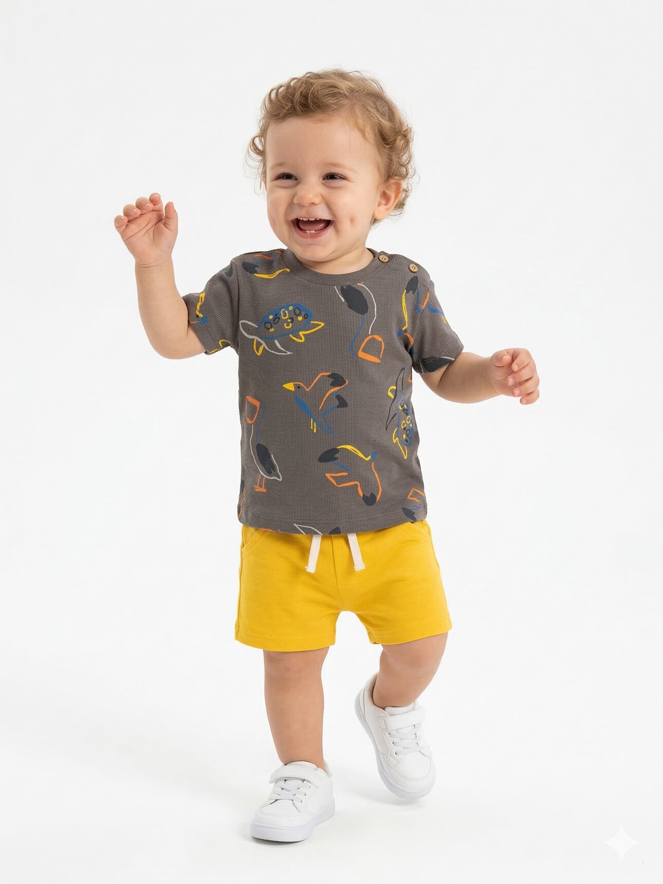 Pamuklu Sevimli Deniz Canlıları Desenli Erkek Bebek 2li Takım