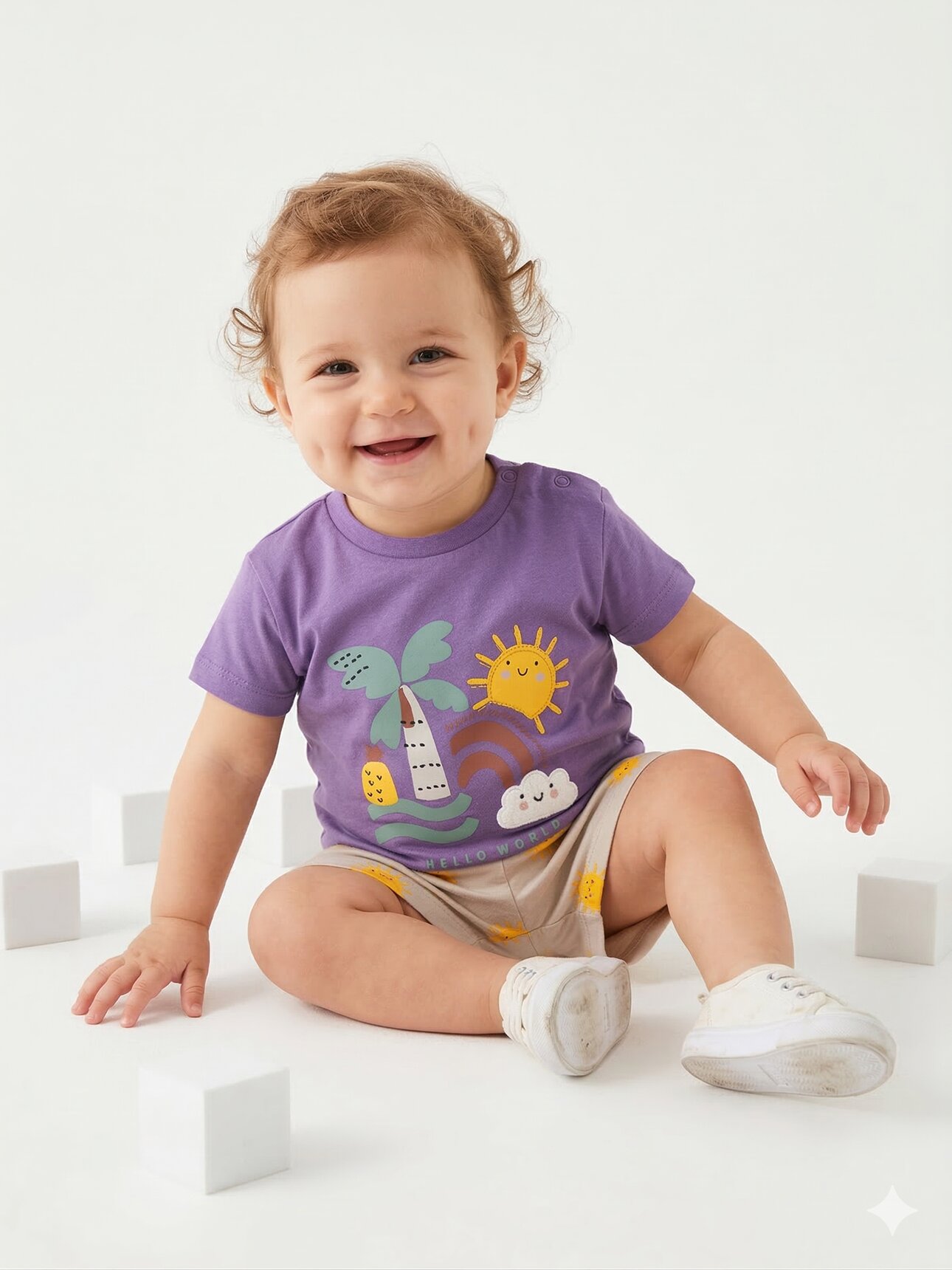 Pamuklu Organik Güneşli Renkli Desenli Kız Bebek 2li Takım