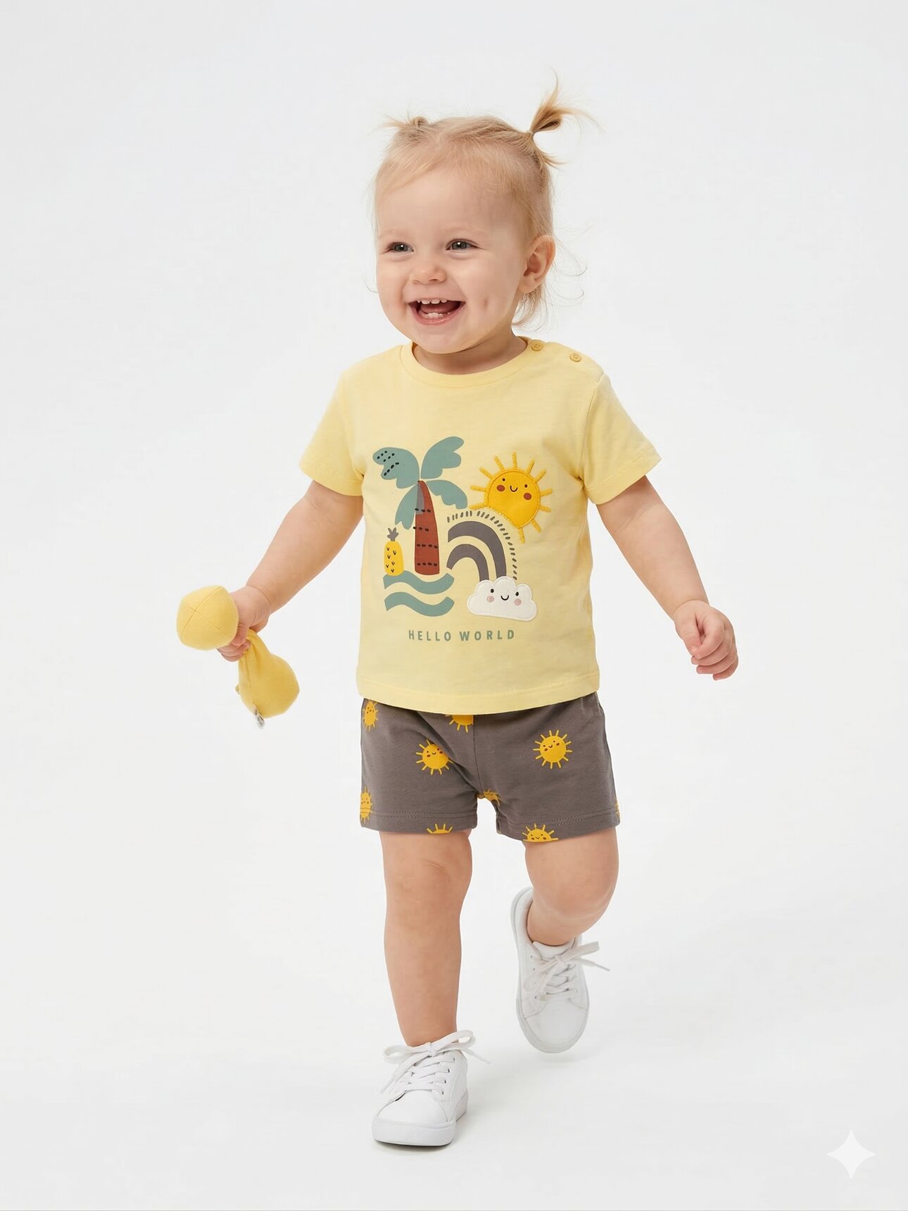 Pamuklu Organik Güneşli Renkli Desenli Kız Bebek 2li Takım