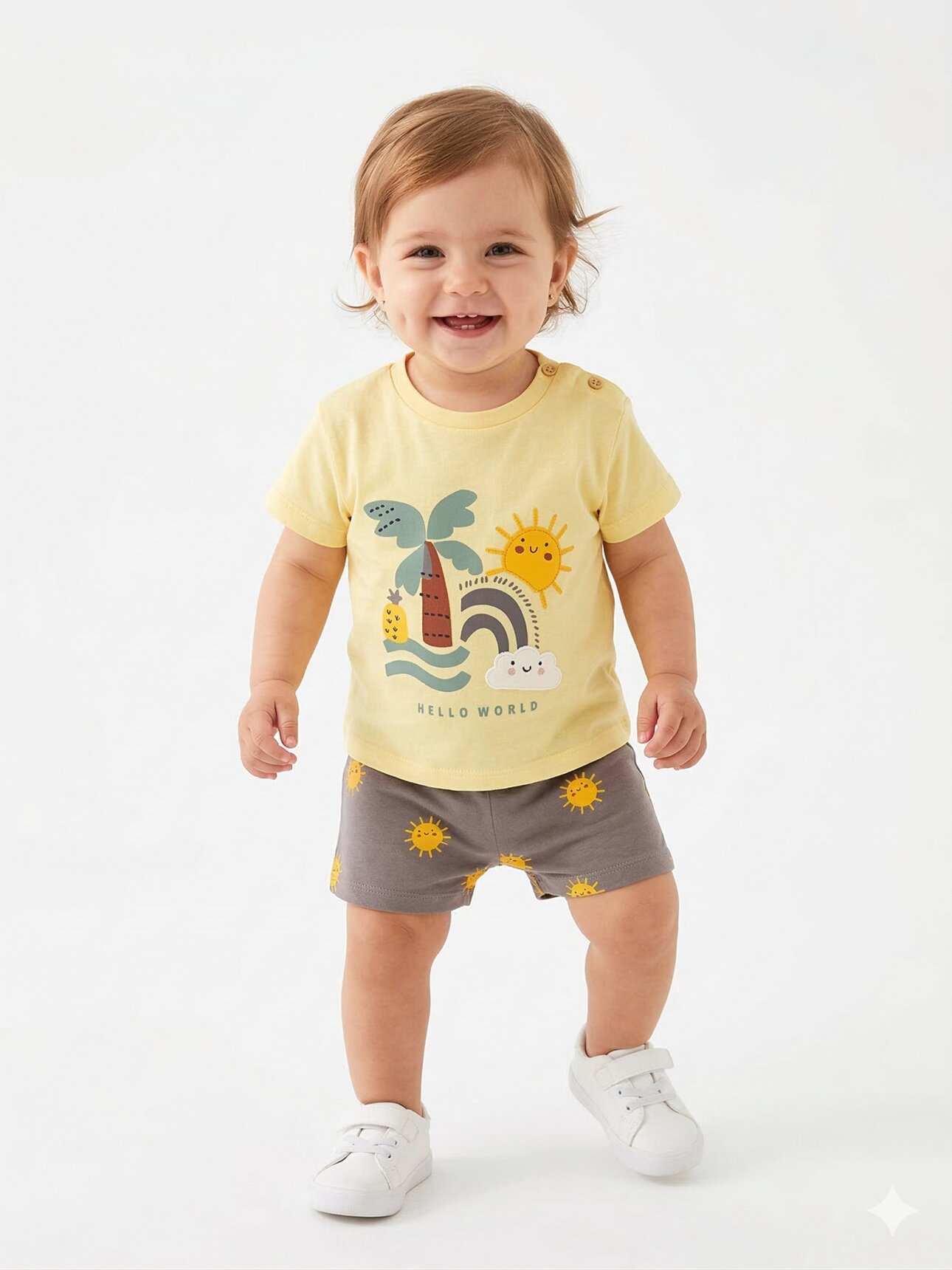 Pamuklu Organik Güneşli Renkli Desenli Kız Bebek 2li Takım