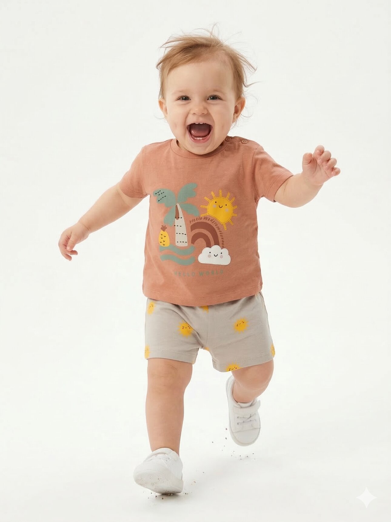 Pamuklu Organik Güneşli Renkli Desenli Kız Bebek 2li Takım