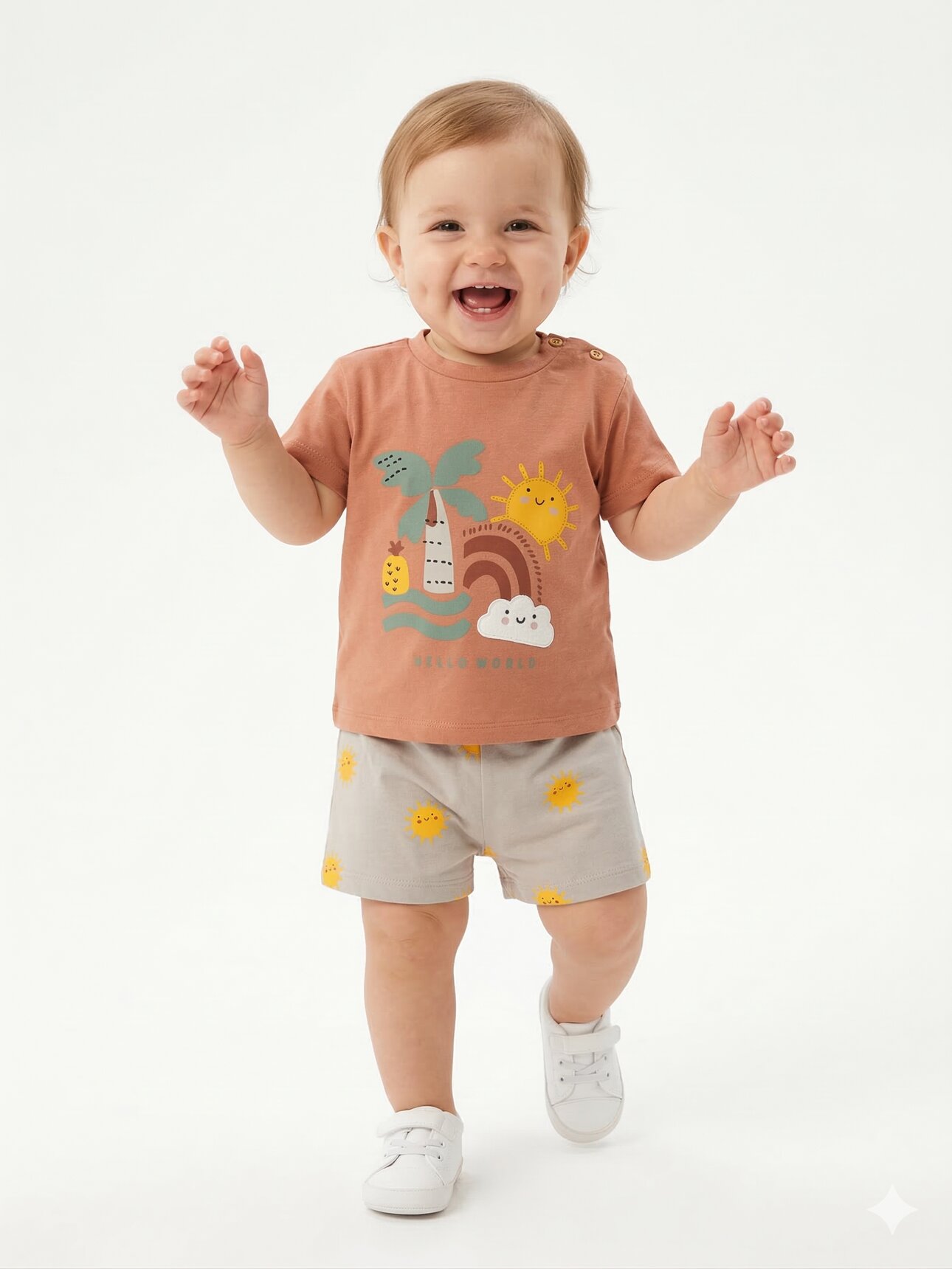 Pamuklu Organik Güneşli Renkli Desenli Kız Bebek 2li Takım