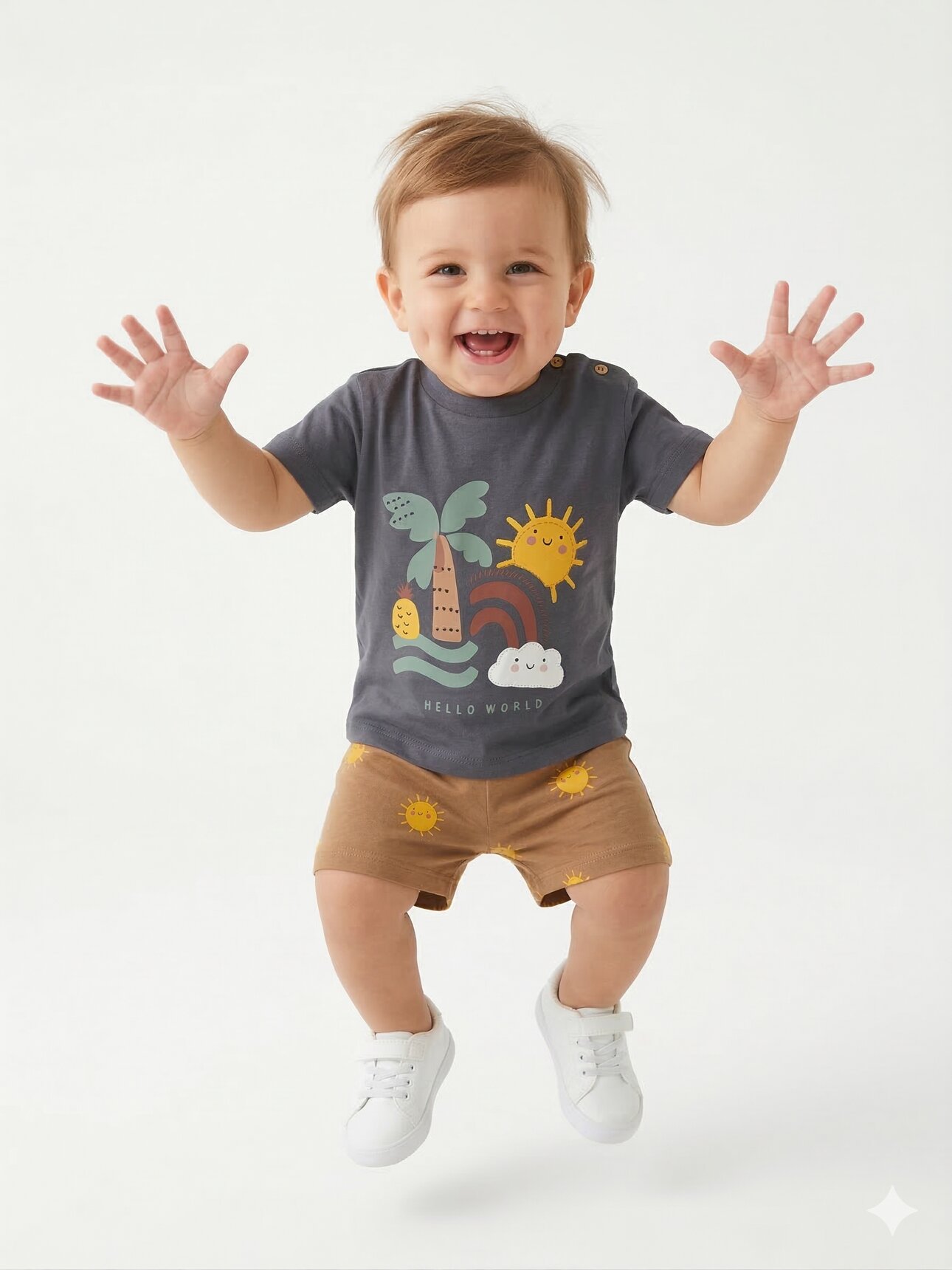 Organik Güneş Desenli Erkek Bebek 2li Takım