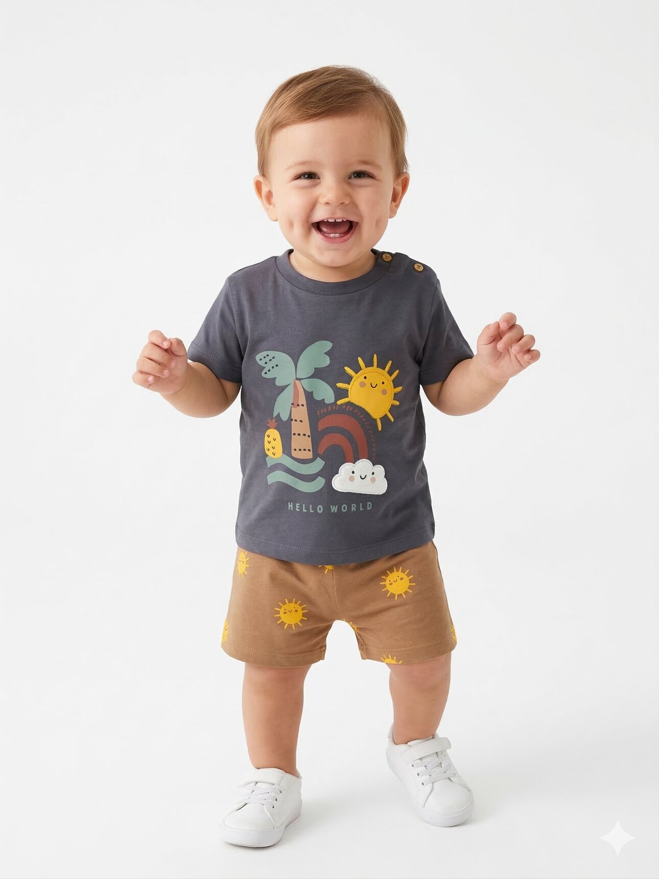 Organik Güneş Desenli Erkek Bebek 2li Takım