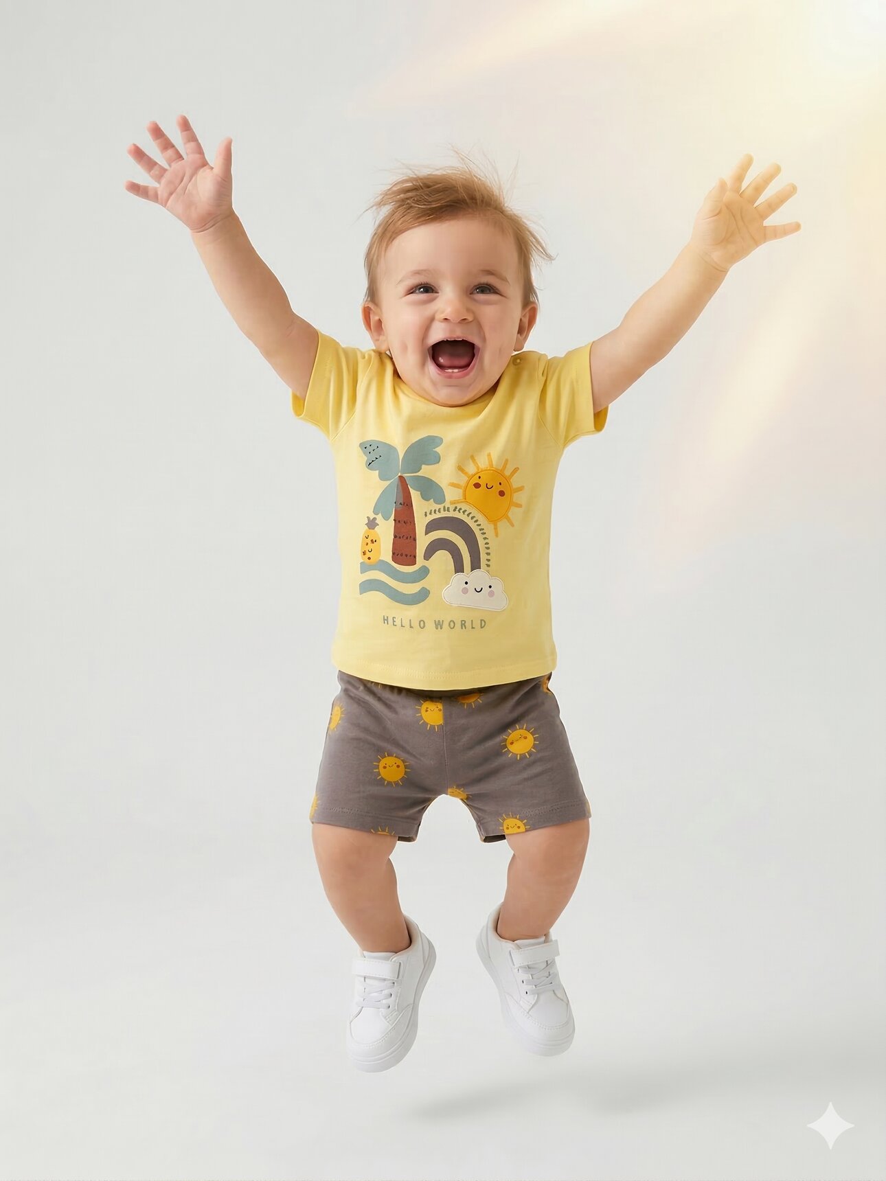 Organik Güneş Desenli Erkek Bebek 2li Takım