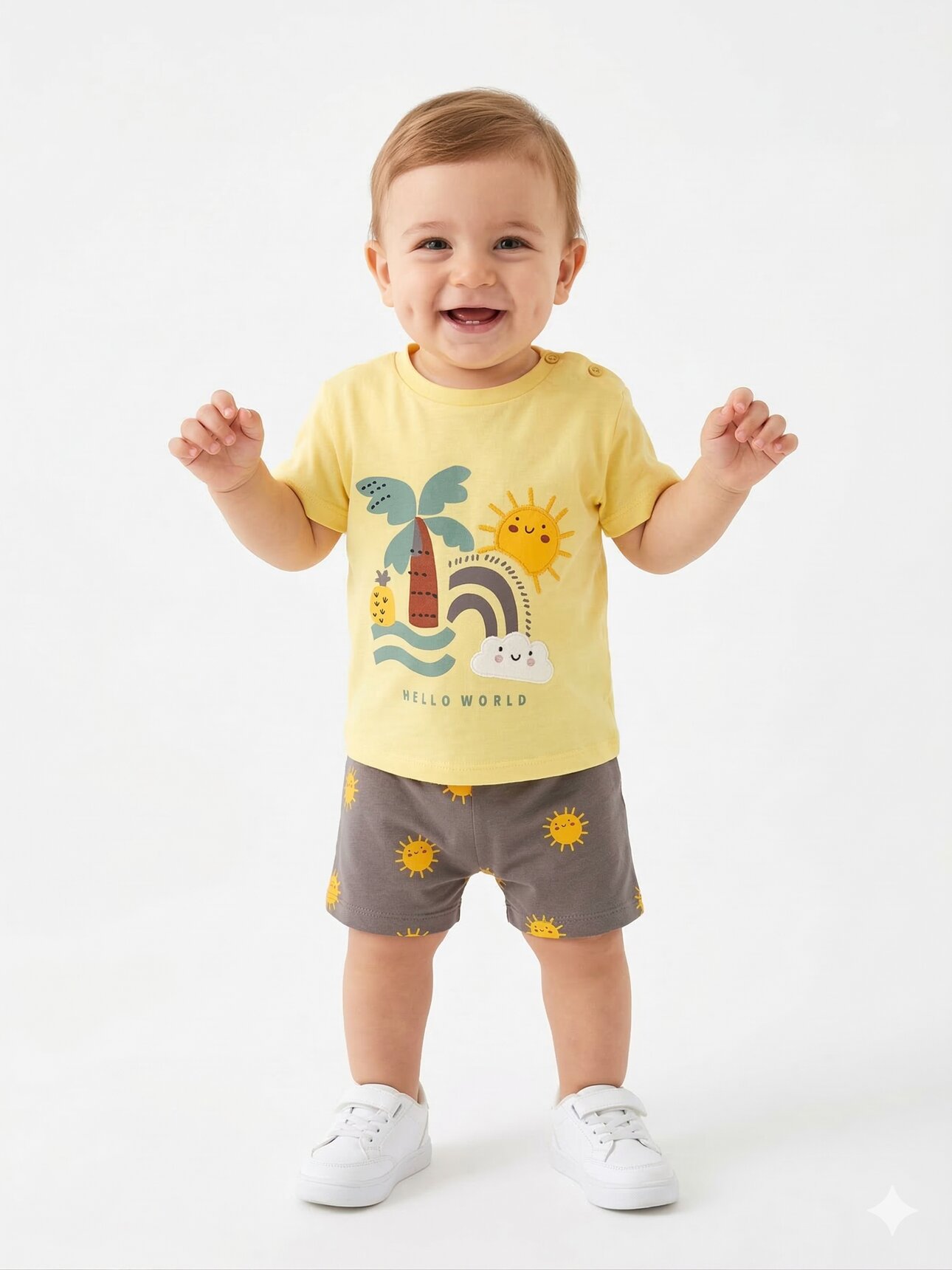 Organik Güneş Desenli Erkek Bebek 2li Takım
