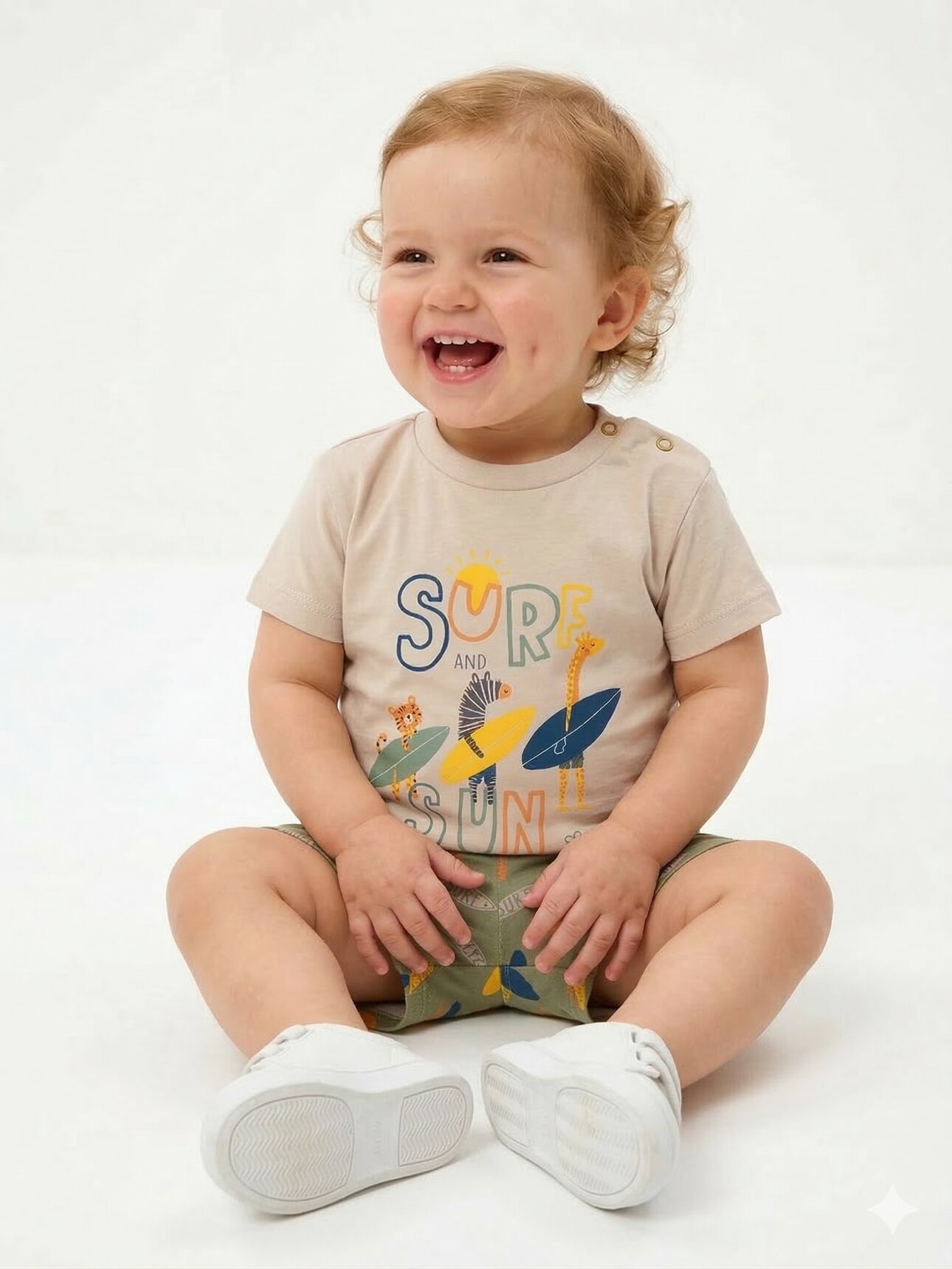 Organik Pamuklu Surf Detaylı Erkek Bebek 2li Takım