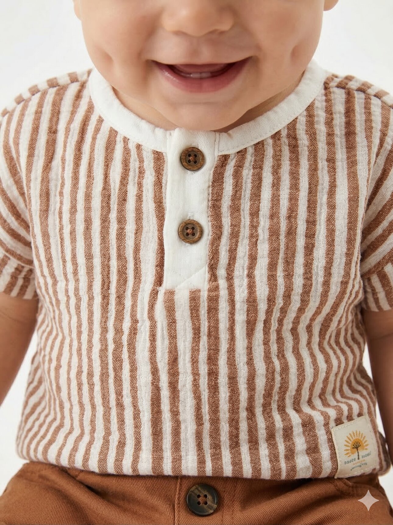 Pamuk Çizgili Müslin Tshirt Keten Şortlu Erkek Bebek 2li Takım