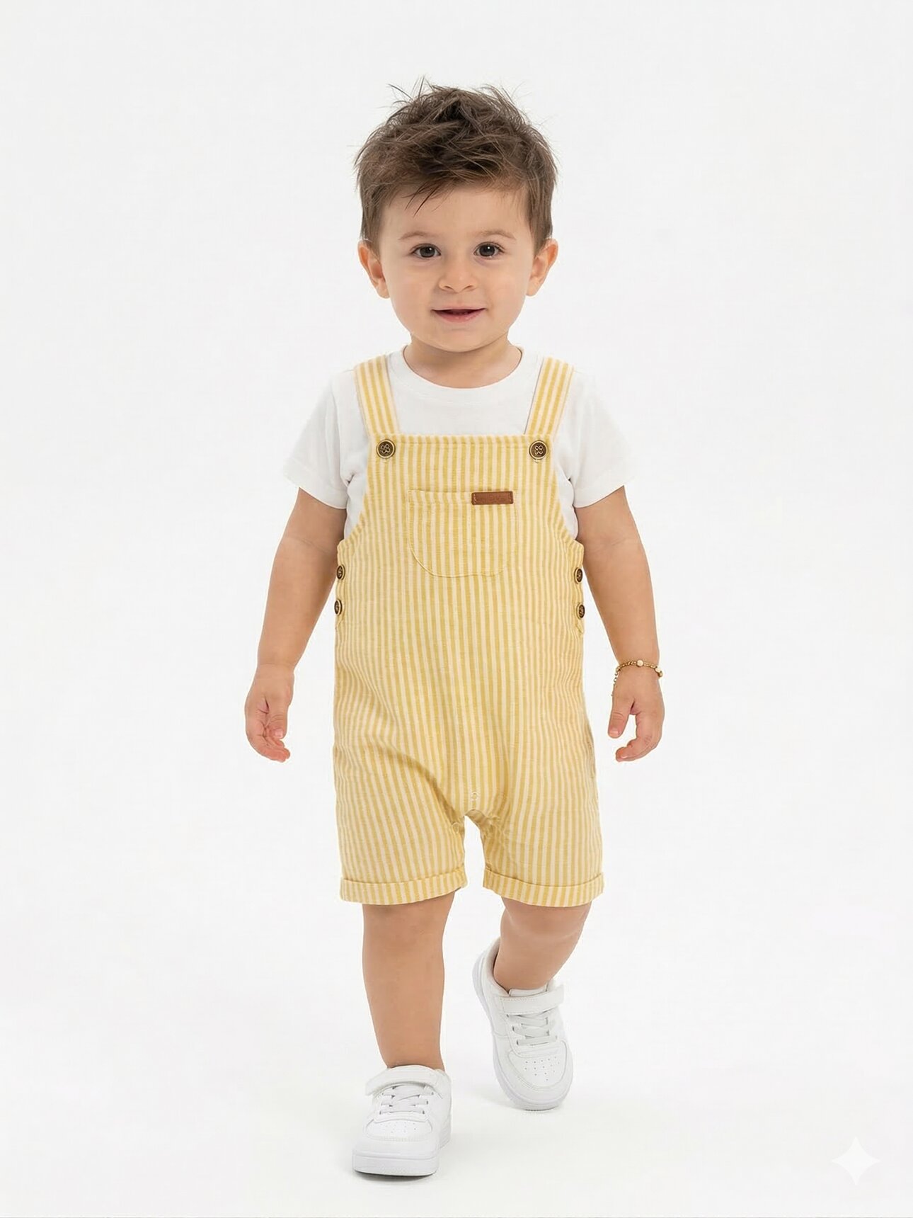 Pamuklu Organik Çizgili Cep Detaylı Salopet Tulum Erkek Bebek 2li Takım