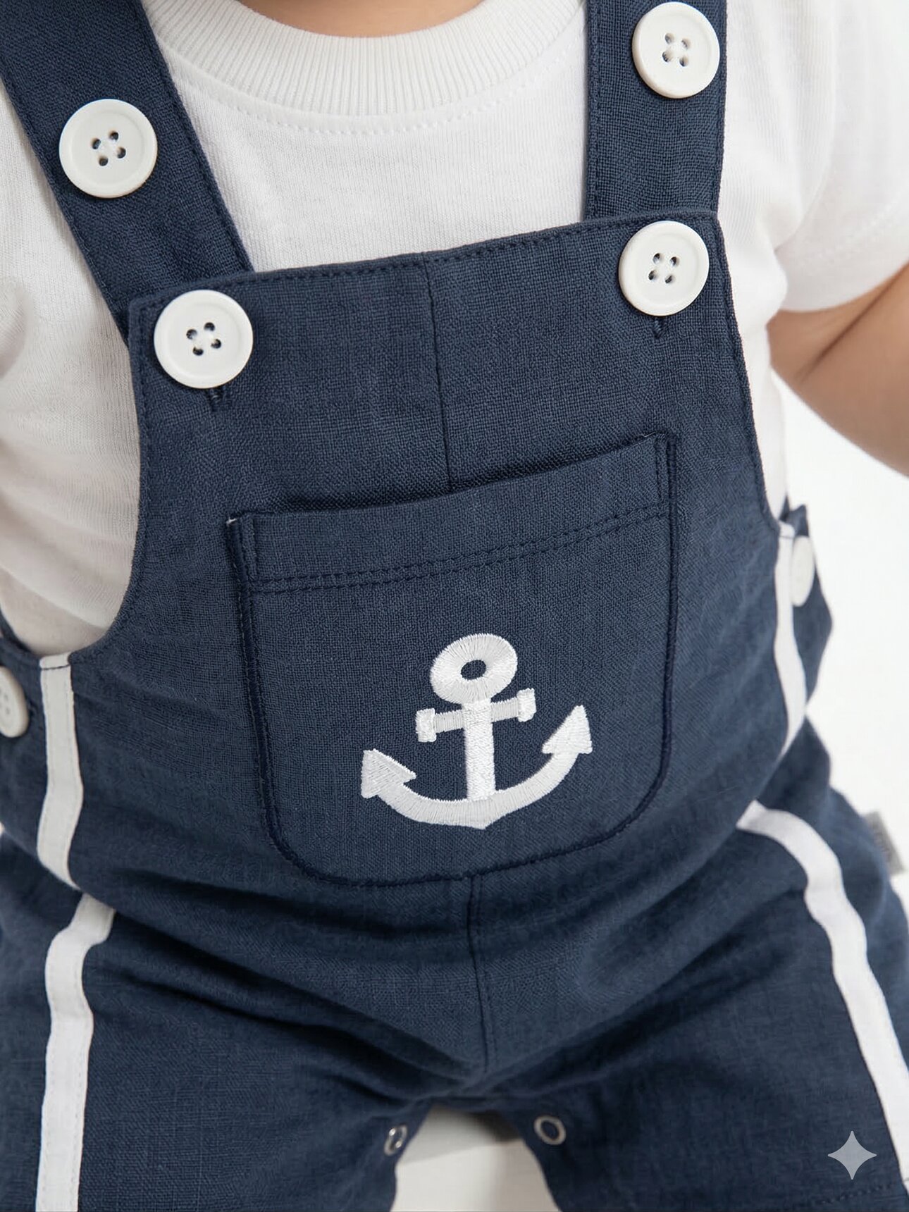 Pamuklu Denizci Detaylı Salopet Tulum Erkek Bebek 2li Takım