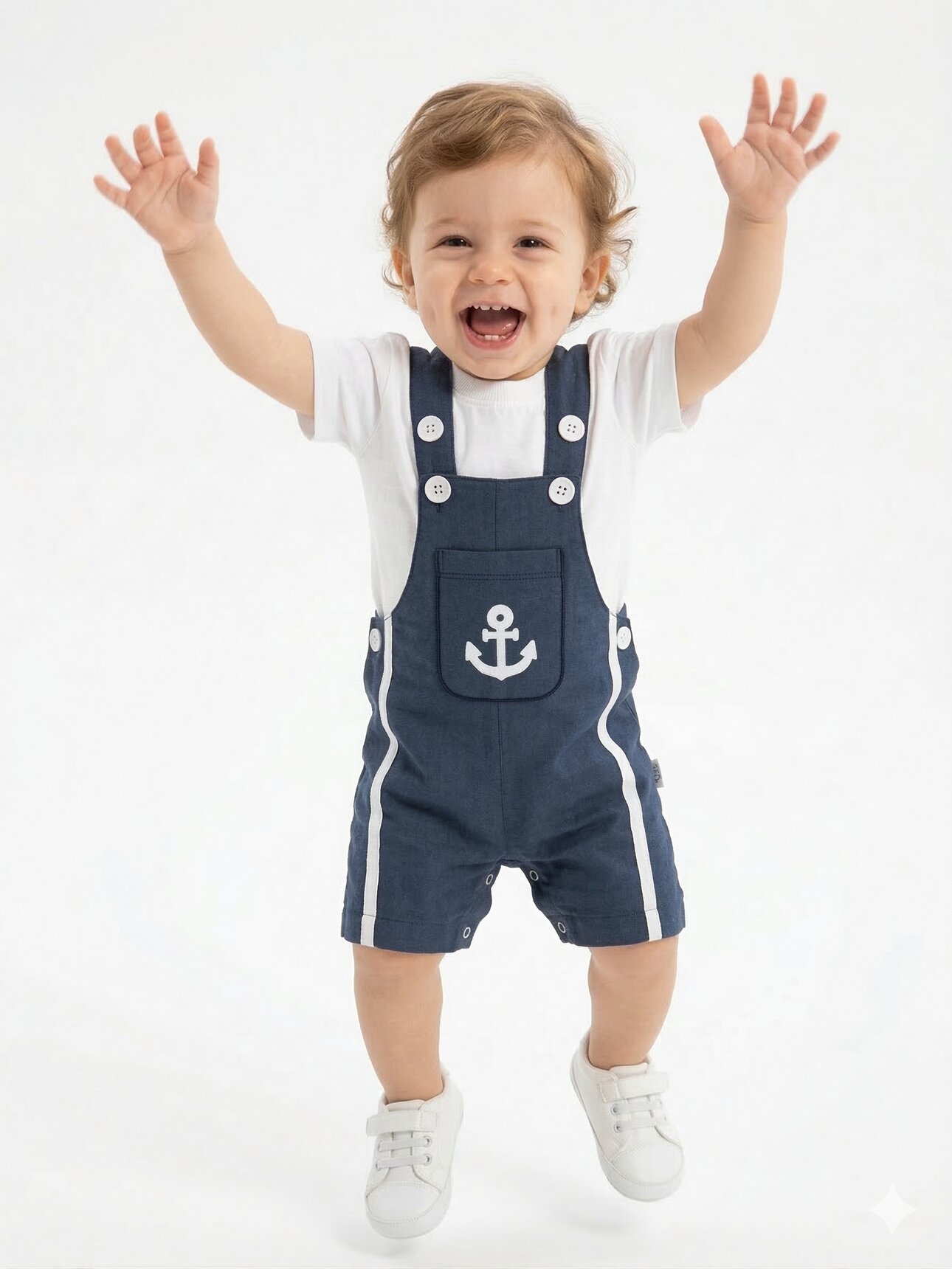 Pamuklu Denizci Detaylı Salopet Tulum Erkek Bebek 2li Takım