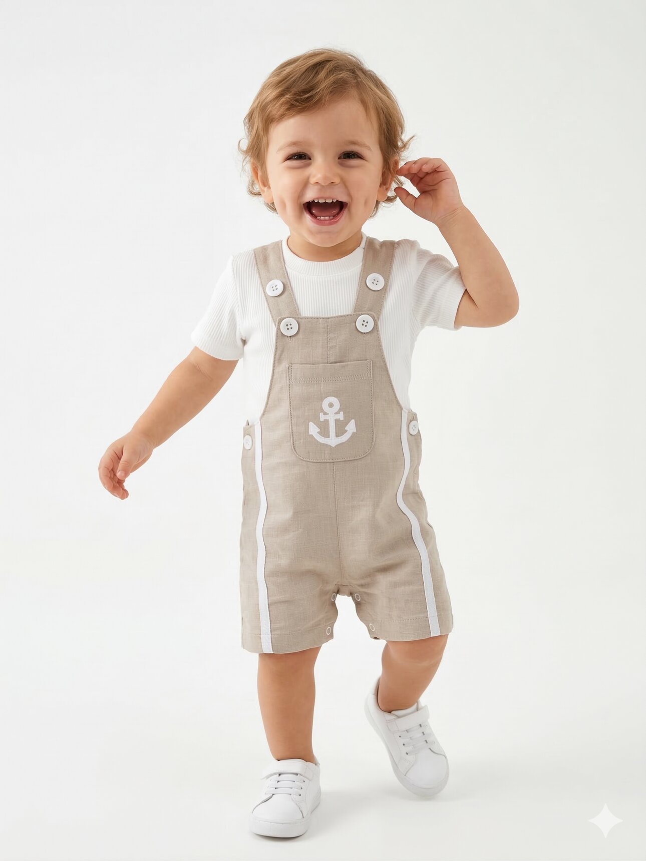 Pamuklu Denizci Detaylı Salopet Tulum Erkek Bebek 2li Takım