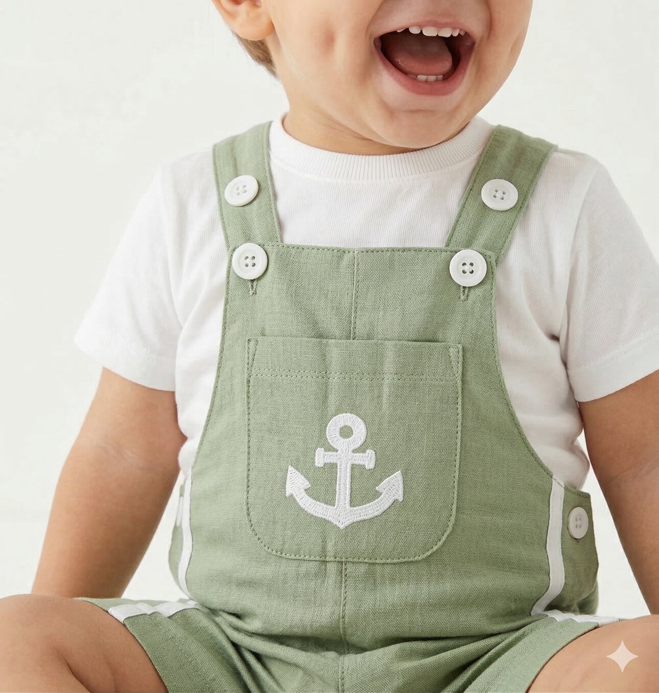 Pamuklu Denizci Detaylı Salopet Tulum Erkek Bebek 2li Takım