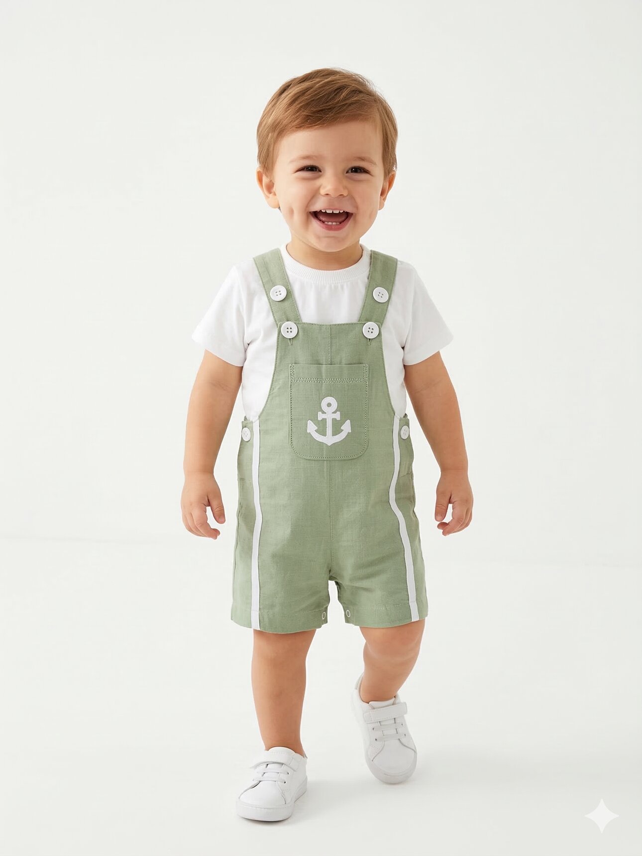 Pamuklu Denizci Detaylı Salopet Tulum Erkek Bebek 2li Takım