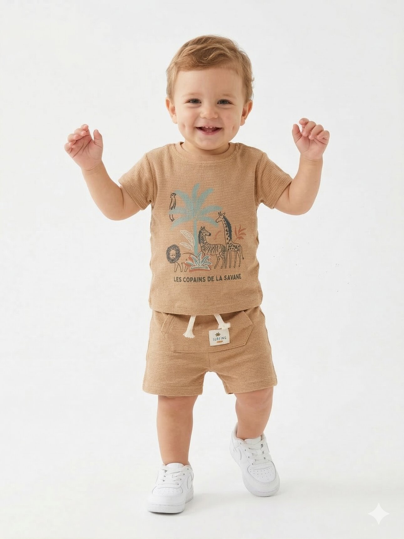 Pamuk Safari Macerası Desenli Erkek Bebek 2li Takım