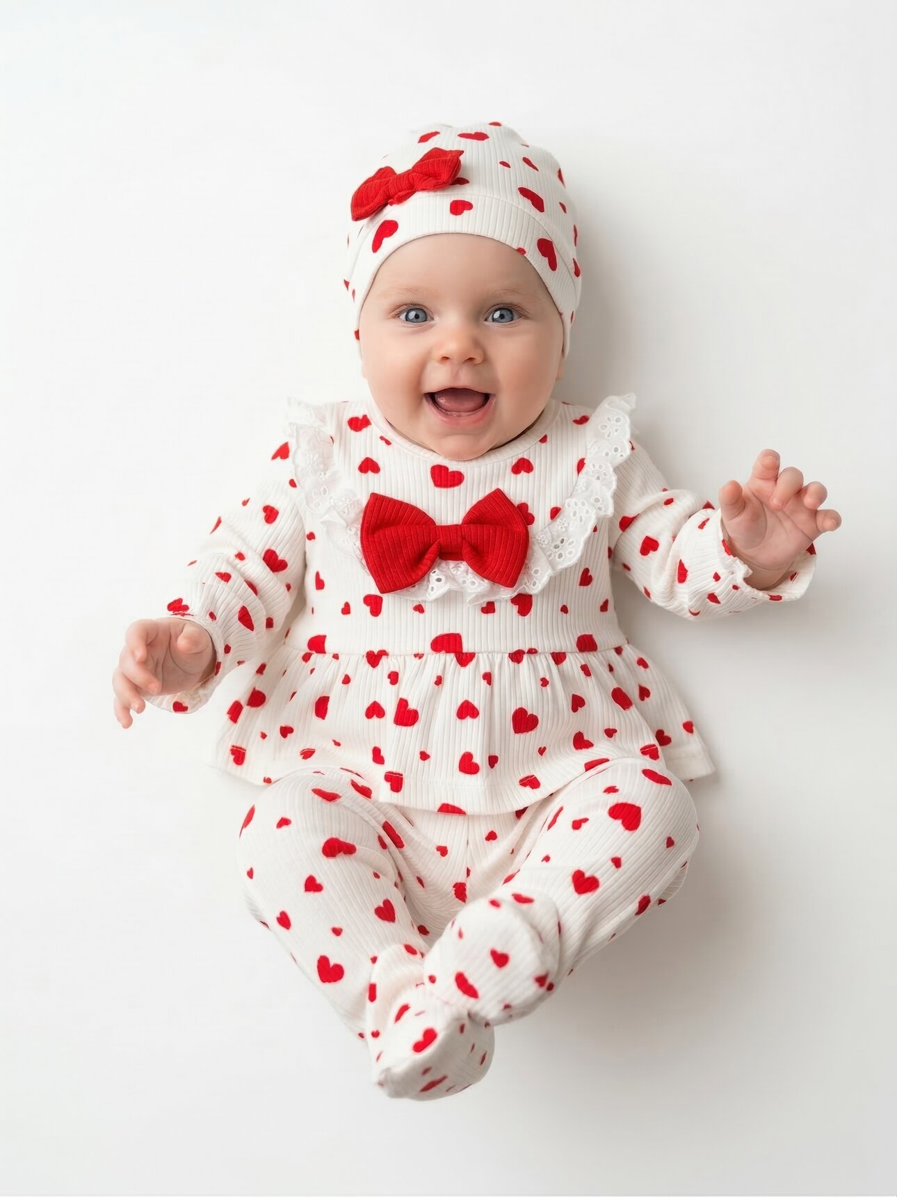 Pamuklu Kalp Desenli 3lü Kız Bebek Hastane Çıkış