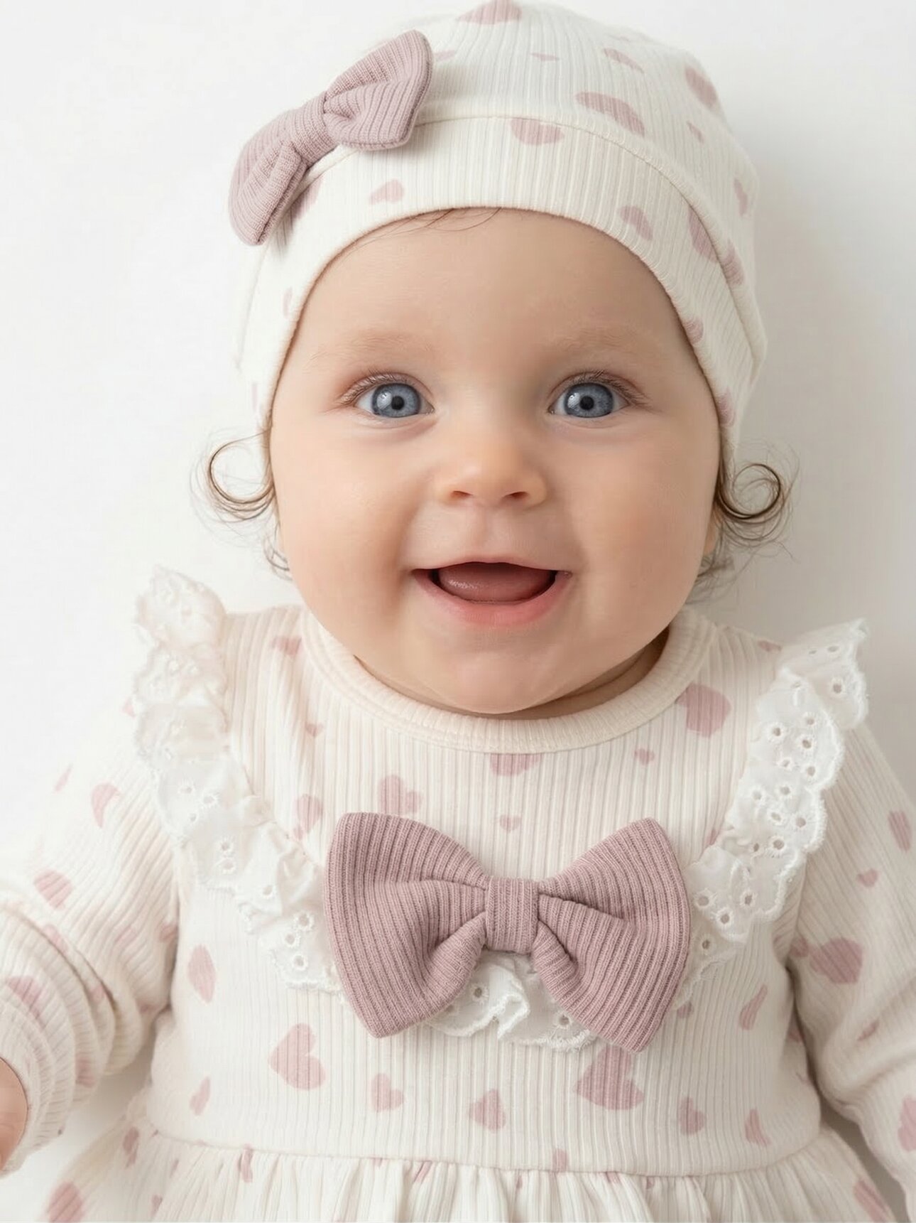 Pamuklu Kalp Desenli 3lü Kız Hastane Çıkış