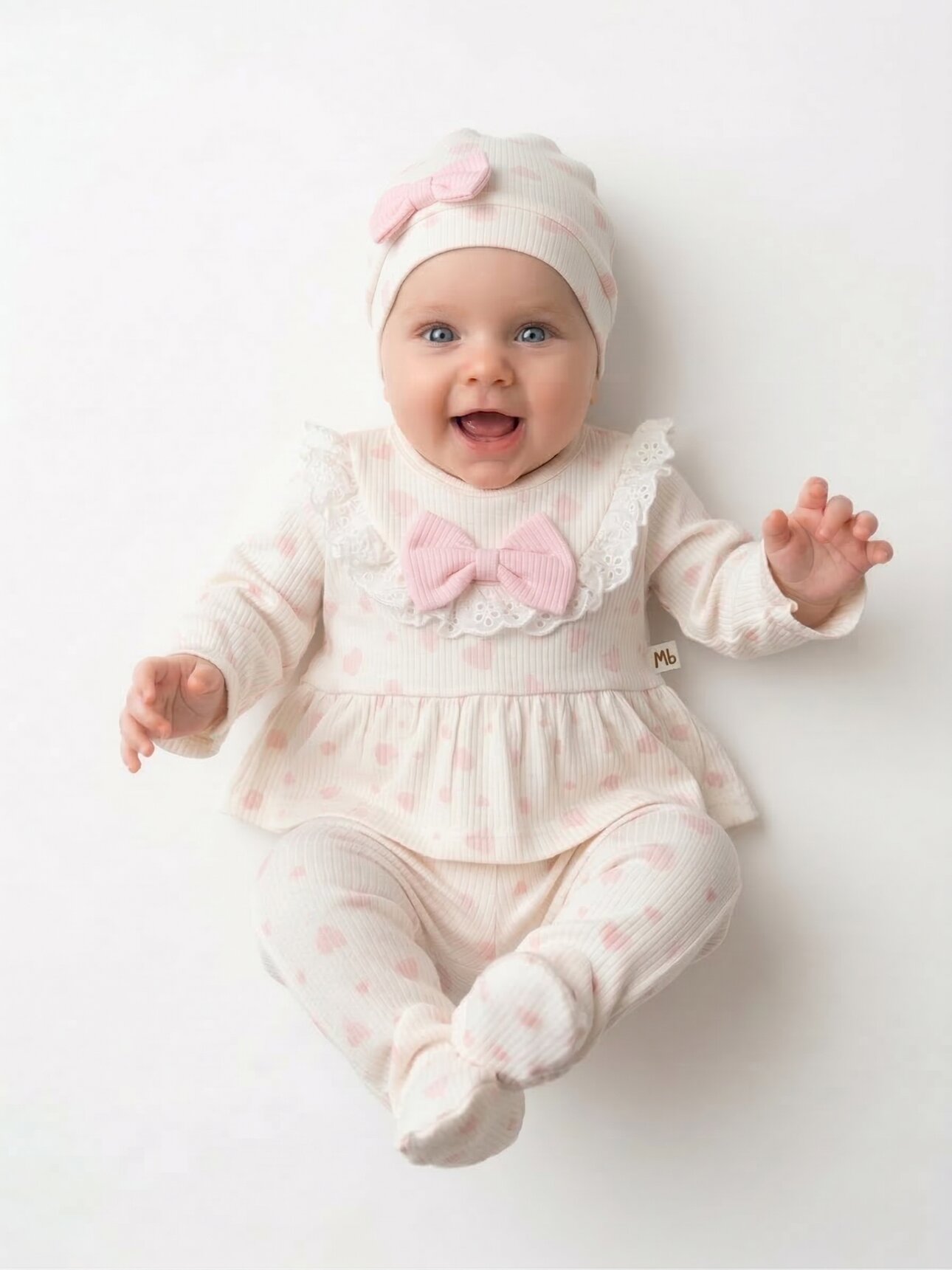 Pamuklu Kalp Desenli 3lü Kız Hastane Çıkış