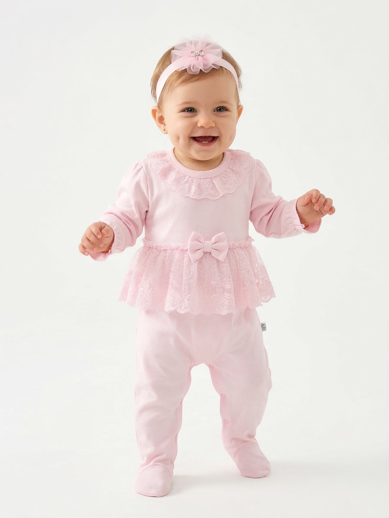 Pamuklu Dantel Detaylı Kız Bebek Tulum