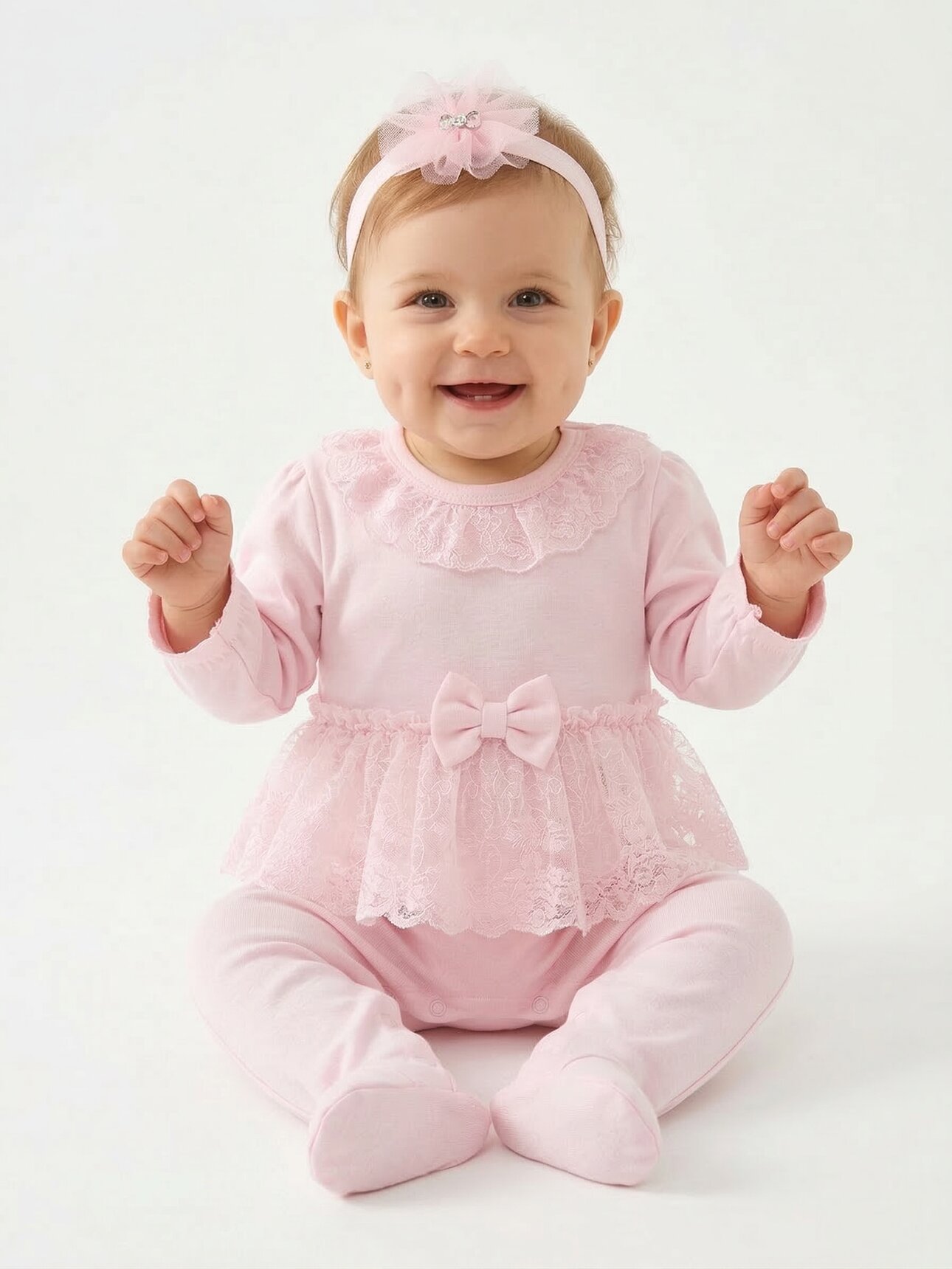 Pamuklu Dantel Detaylı Kız Bebek Tulum