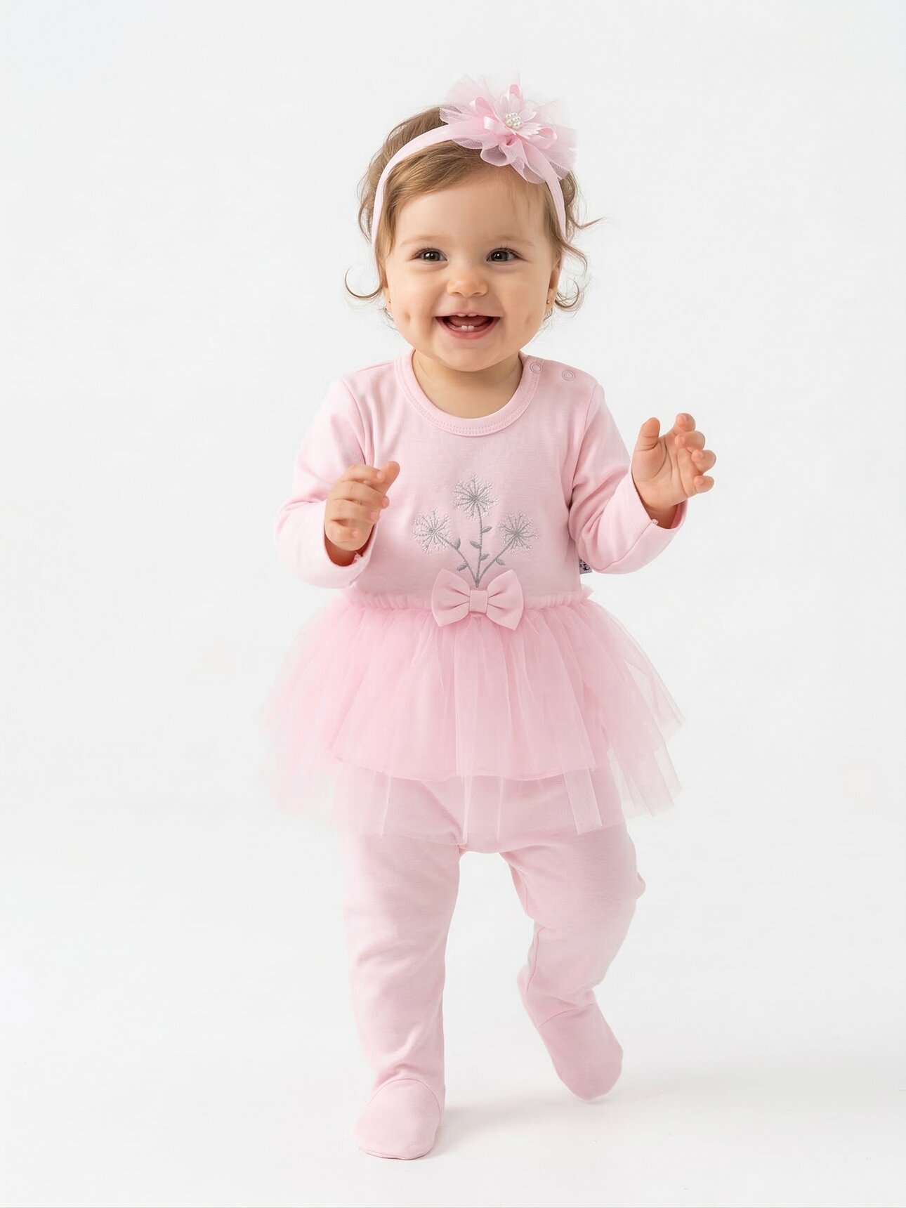 Pamuklu Çiçek İşlemeli Kız Bebek Zıbın 3lü Takım
