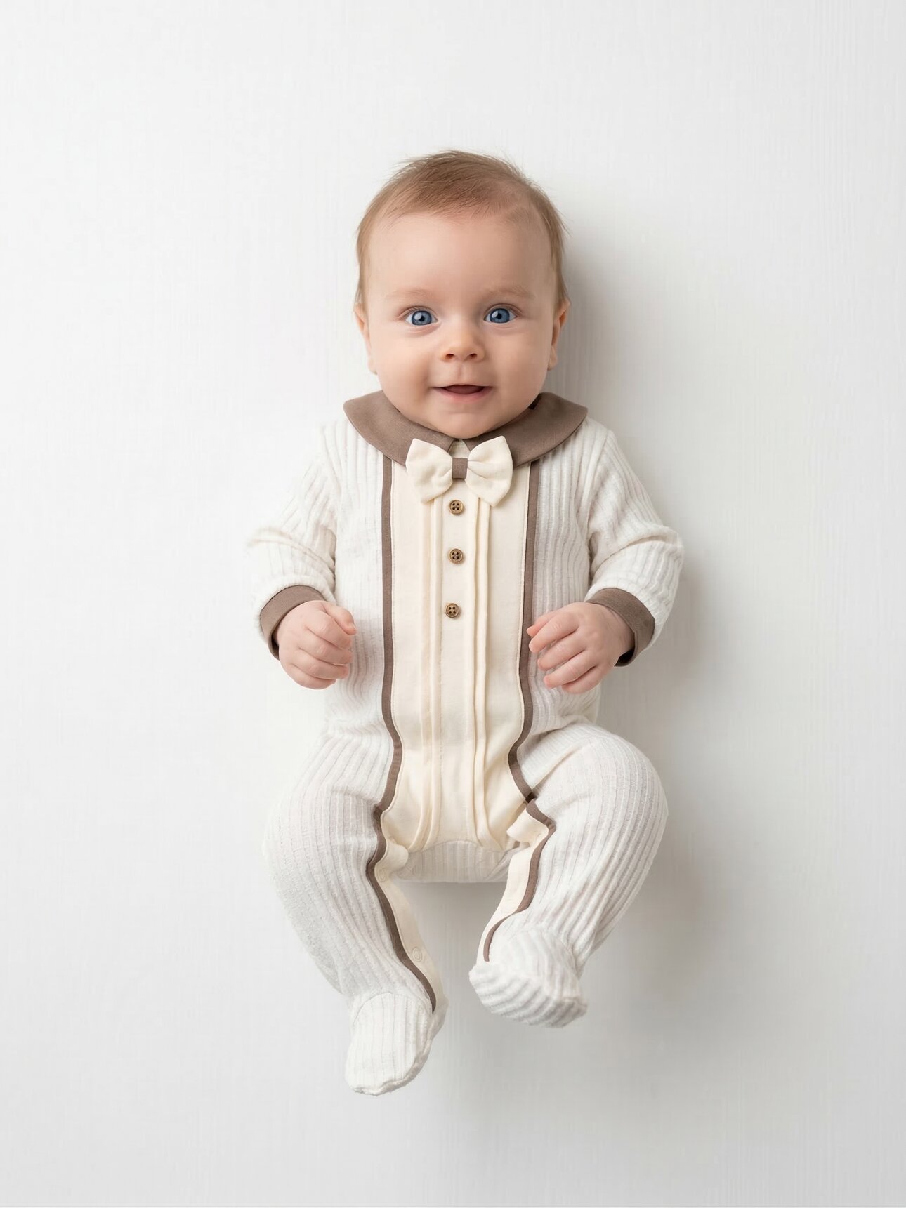 Pamuklu Papyon detaylı Erkek Bebek Tulum