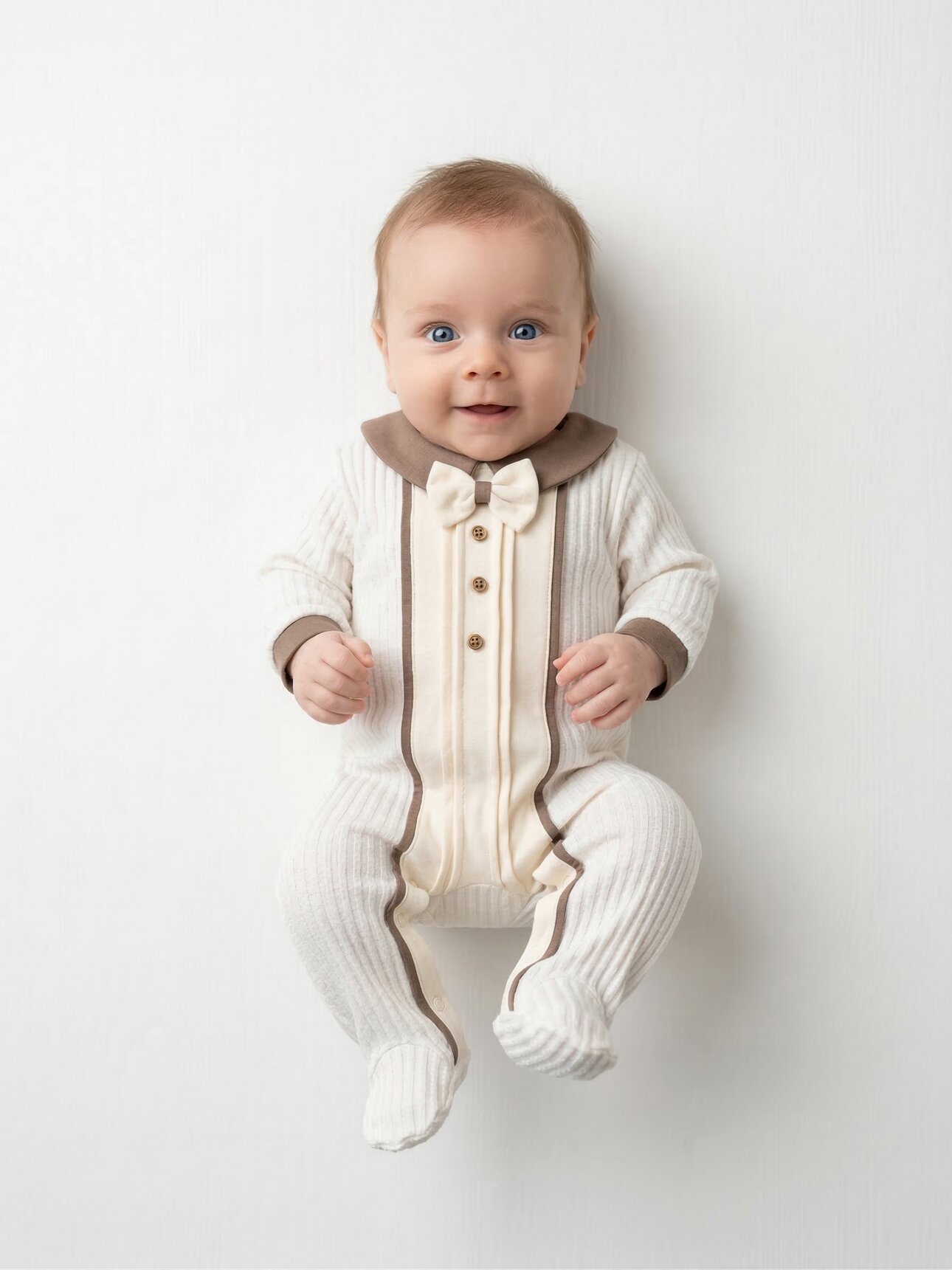 Pamuklu Papyon detaylı Erkek Bebek Tulum