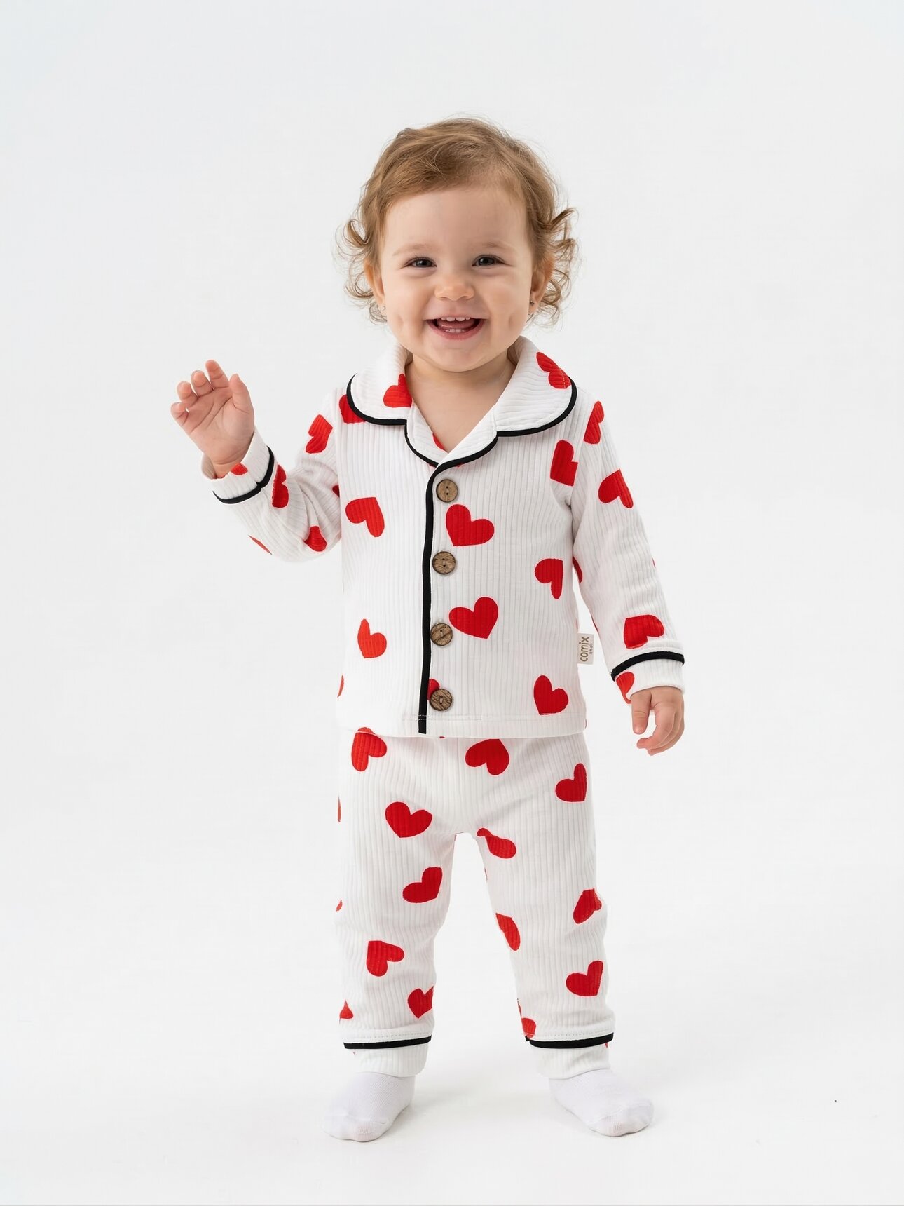 Pamuklu Kalp Desenli Kız Bebek 2li Pijama Takımı