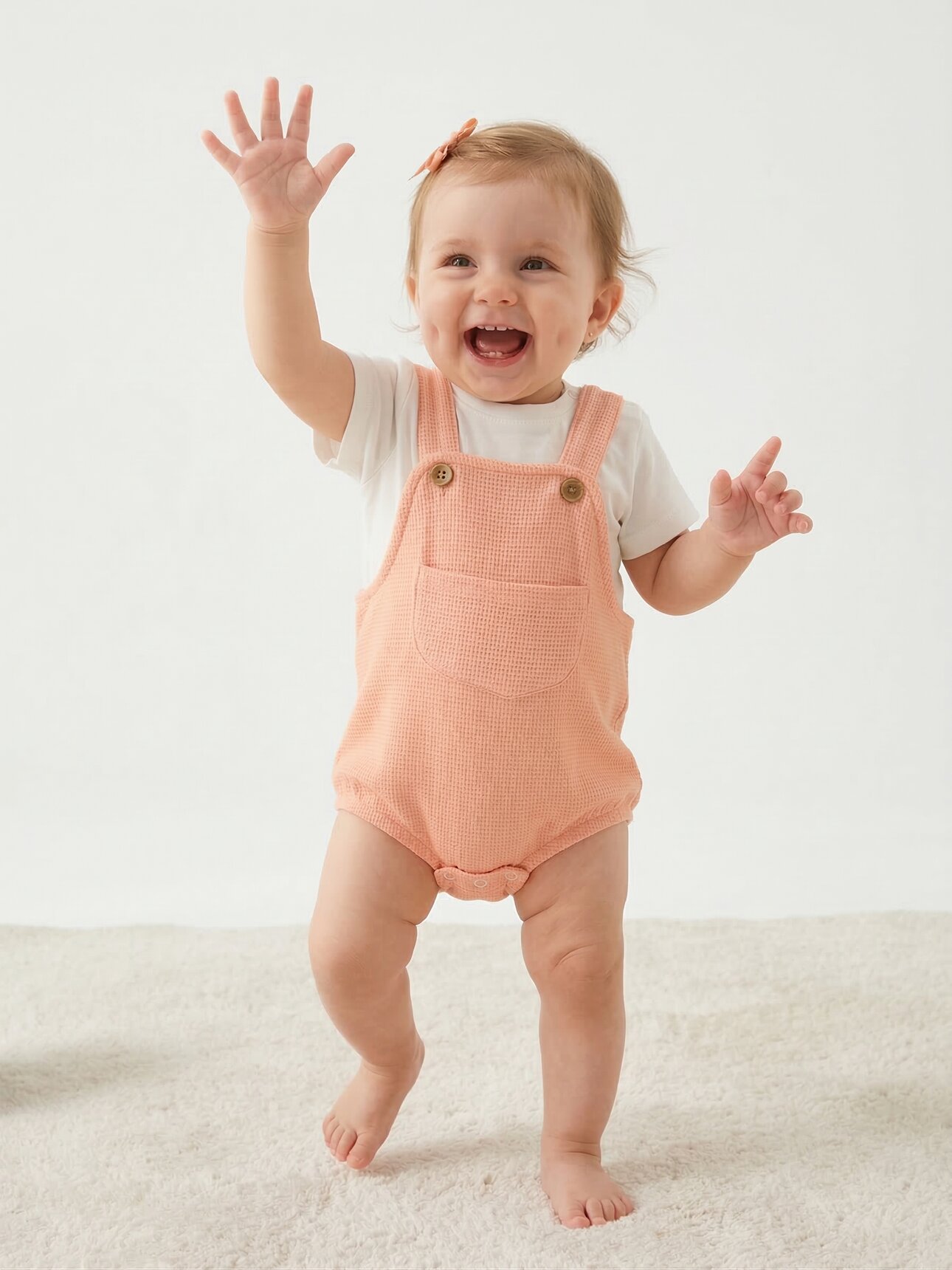 Pamuklu Organik Waffle Kumaş Cep Detaylı Kız Bebek 2li Zıbın Takım