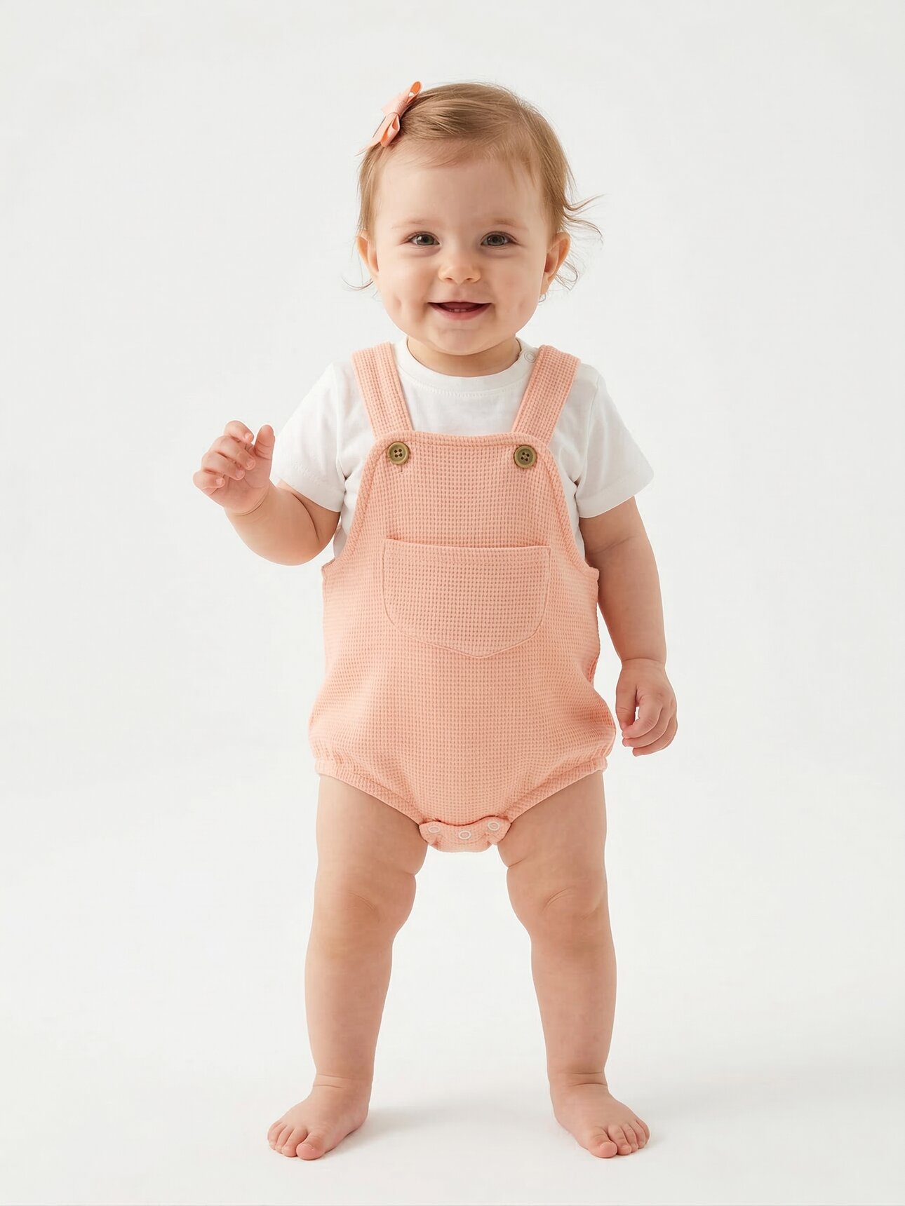 Pamuklu Organik Waffle Kumaş Cep Detaylı Kız Bebek 2li Zıbın Takım