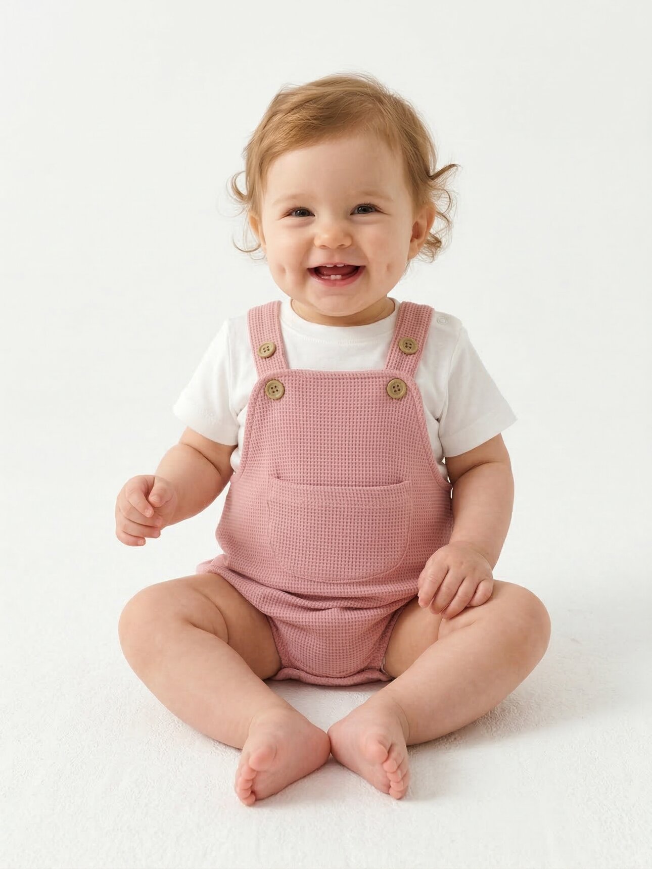 Pamuklu Organik Waffle Kumaş Cep Detaylı Kız Bebek 2li Zıbın Takım