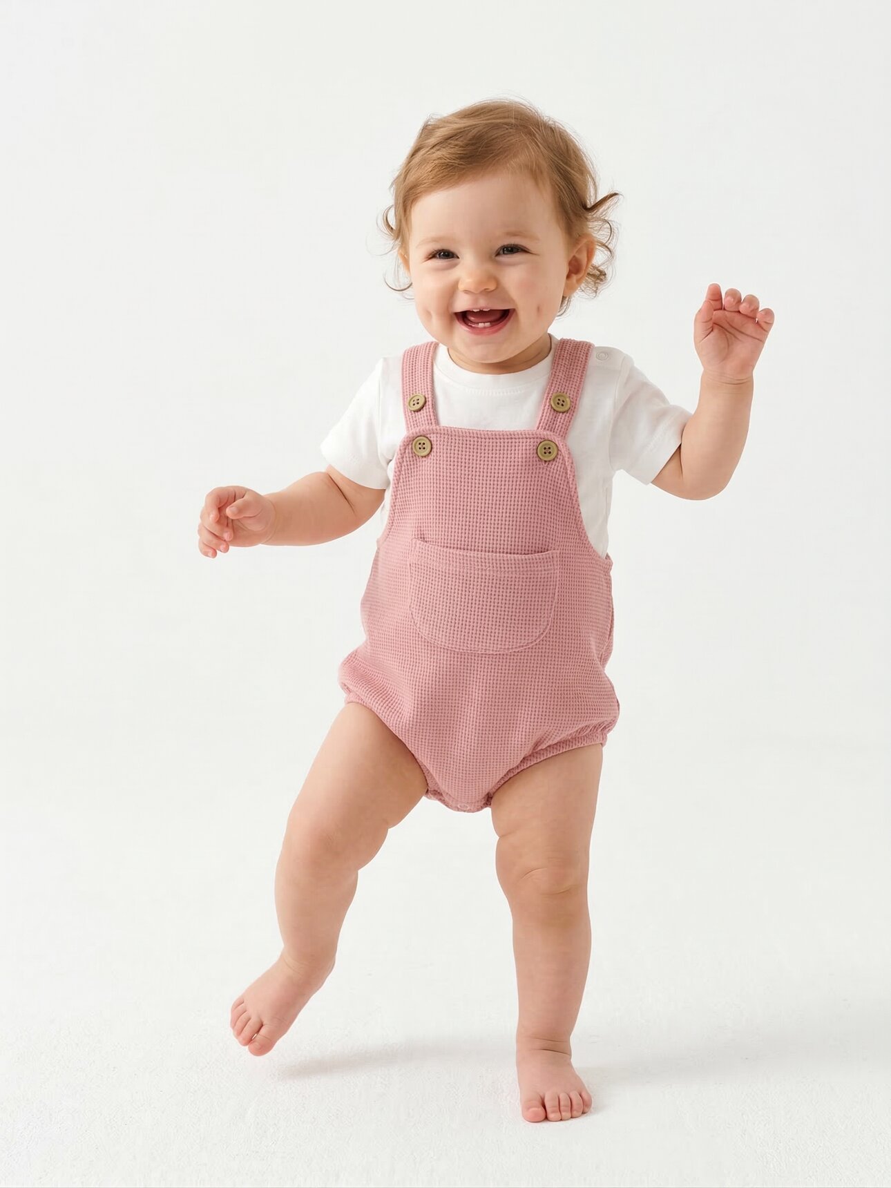 Pamuklu Organik Waffle Kumaş Cep Detaylı Kız Bebek 2li Zıbın Takım