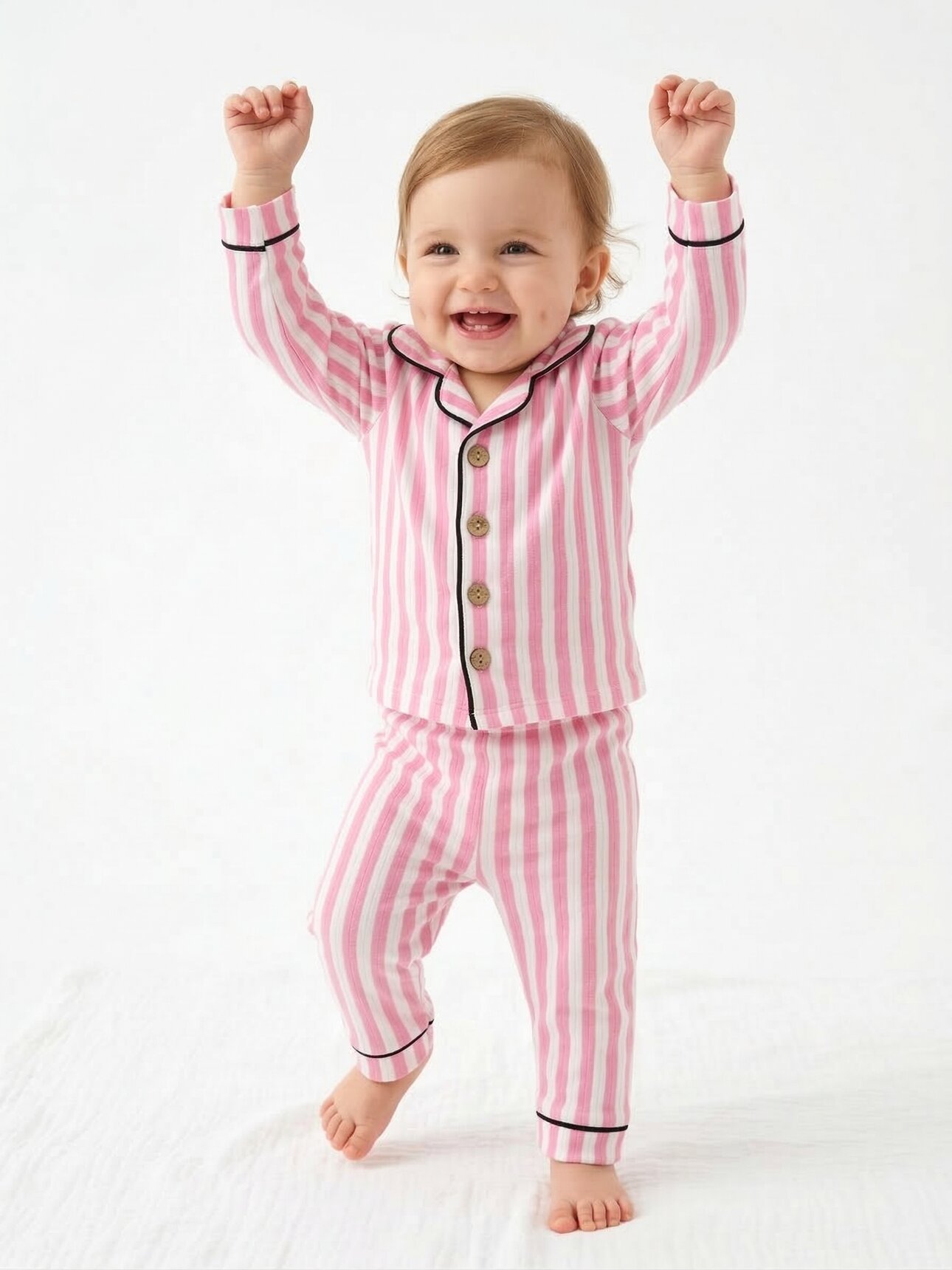 Pamuklu Çizgili Kız Bebek 2li Pijama Takımı