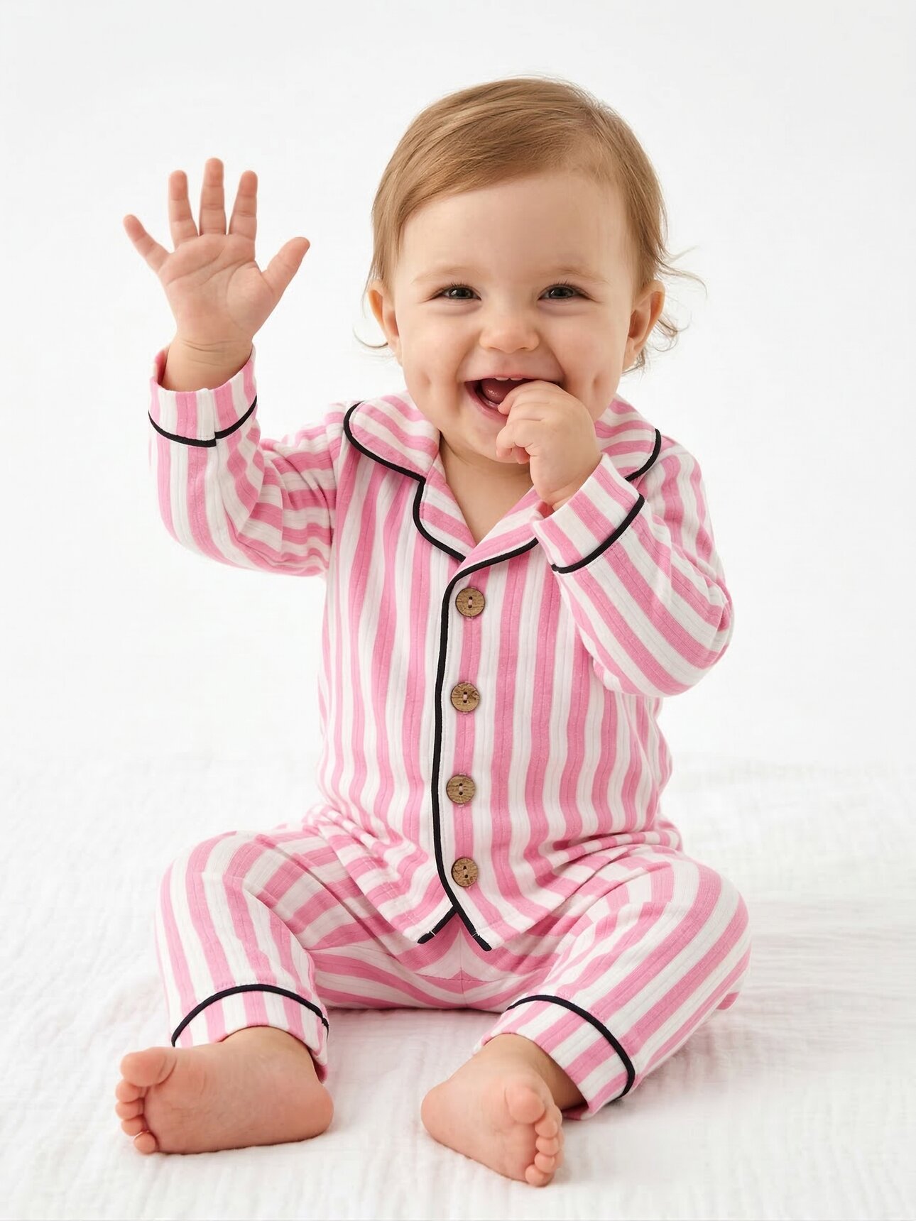 Pamuklu Çizgili Kız Bebek 2li Pijama Takımı