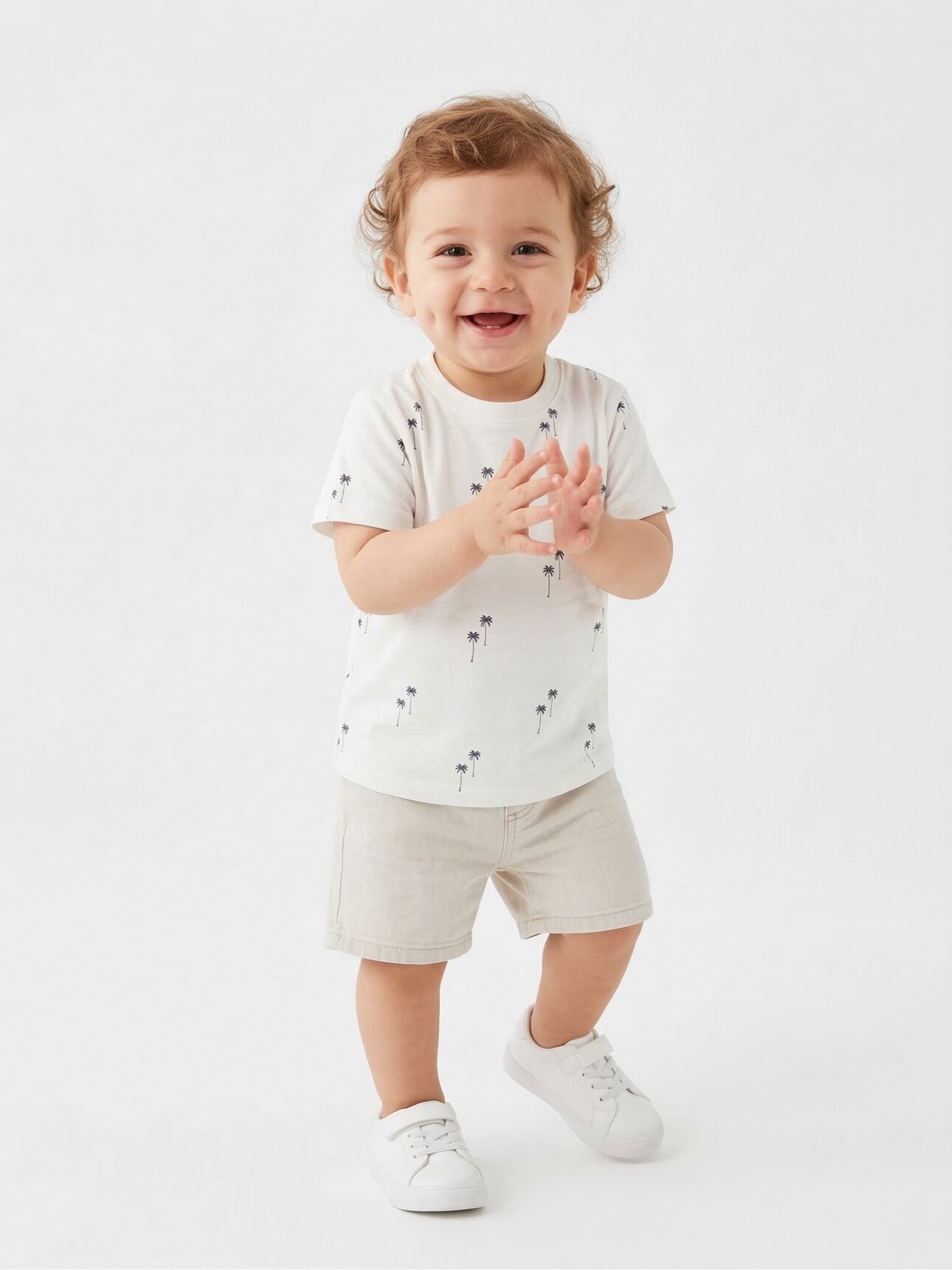 Pamuk Palmiye Desenli Erkek Bebek Tshirt
