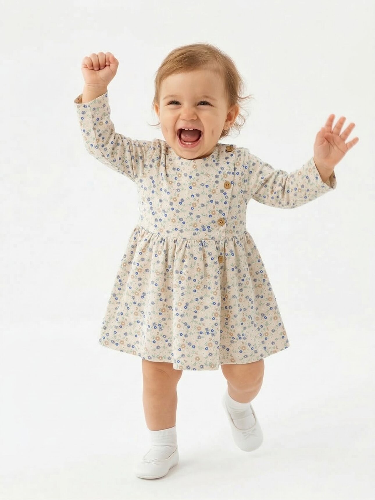 Organik Çiçek Desenli Kız Bebek Elbise