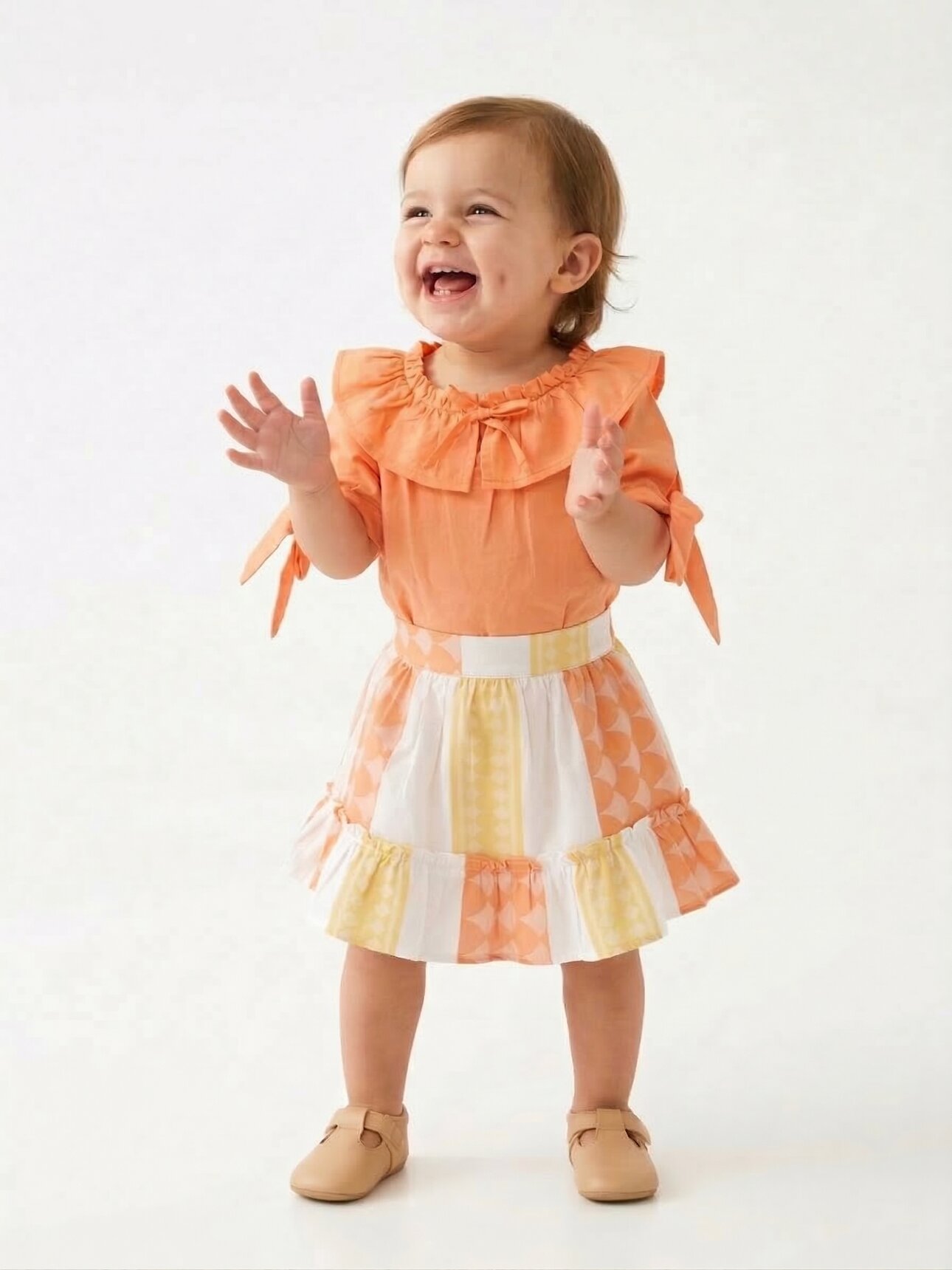 TRUNCU RENK YARIM KOLLU KIZ ÇOCUK EKOSELİ BEBE YAKA BEBEK ETEK BLUZ ELBİSE