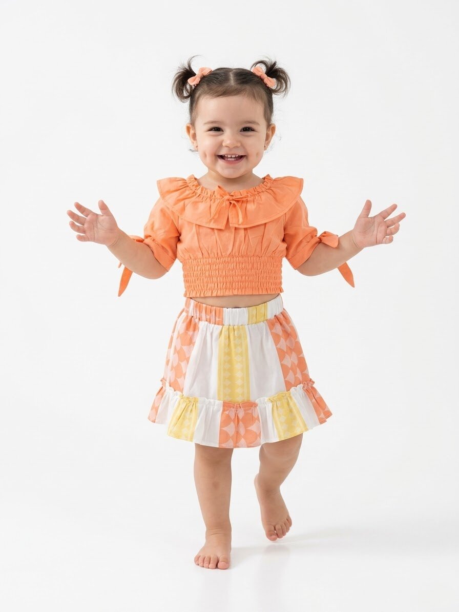 TRUNCU RENK YARIM KOLLU KIZ ÇOCUK EKOSELİ BEBE YAKA BEBEK ETEK BLUZ ELBİSE