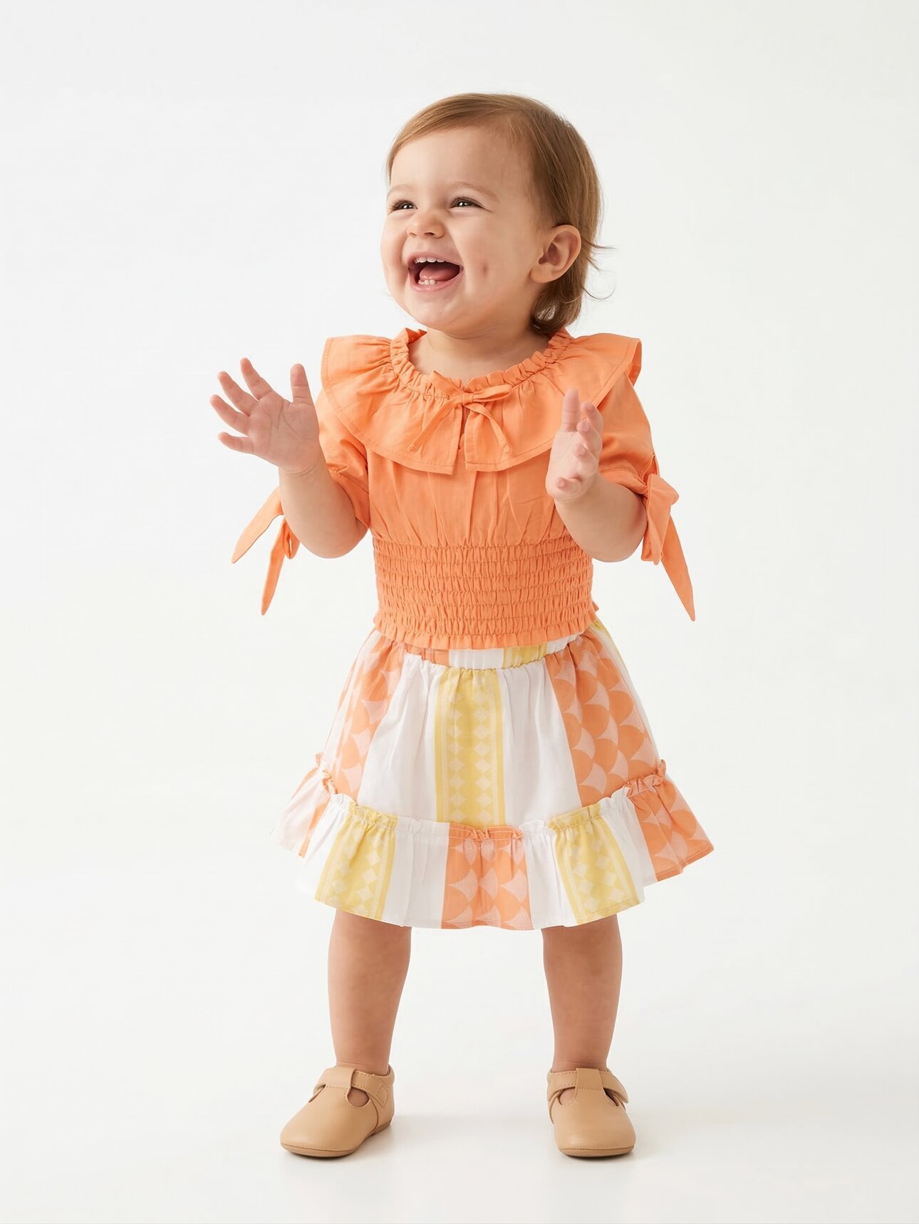 TRUNCU RENK YARIM KOLLU KIZ ÇOCUK EKOSELİ BEBE YAKA BEBEK ETEK BLUZ ELBİSE