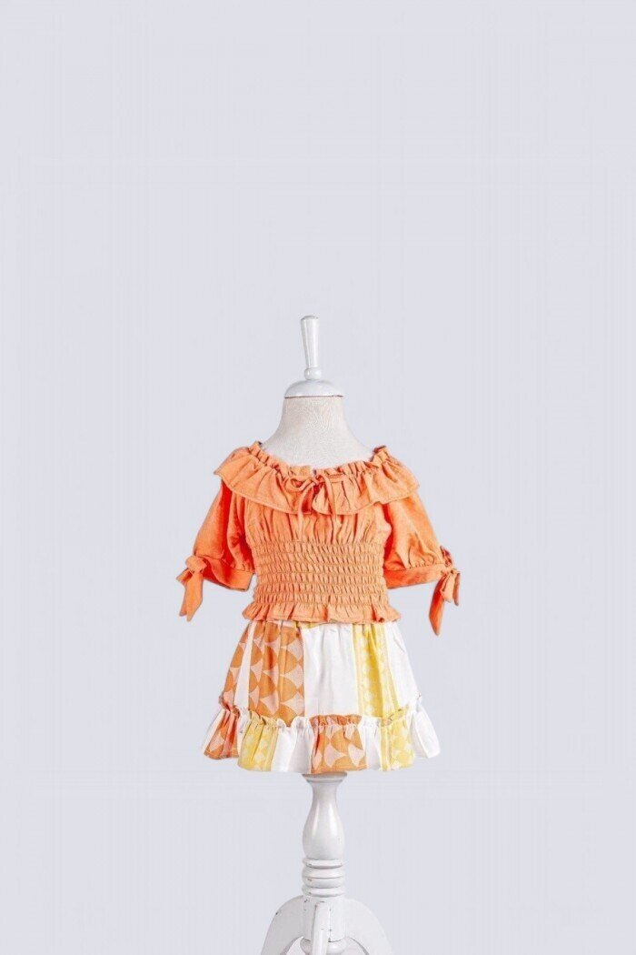 TRUNCU RENK YARIM KOLLU KIZ ÇOCUK EKOSELİ BEBE YAKA BEBEK ETEK BLUZ ELBİSE