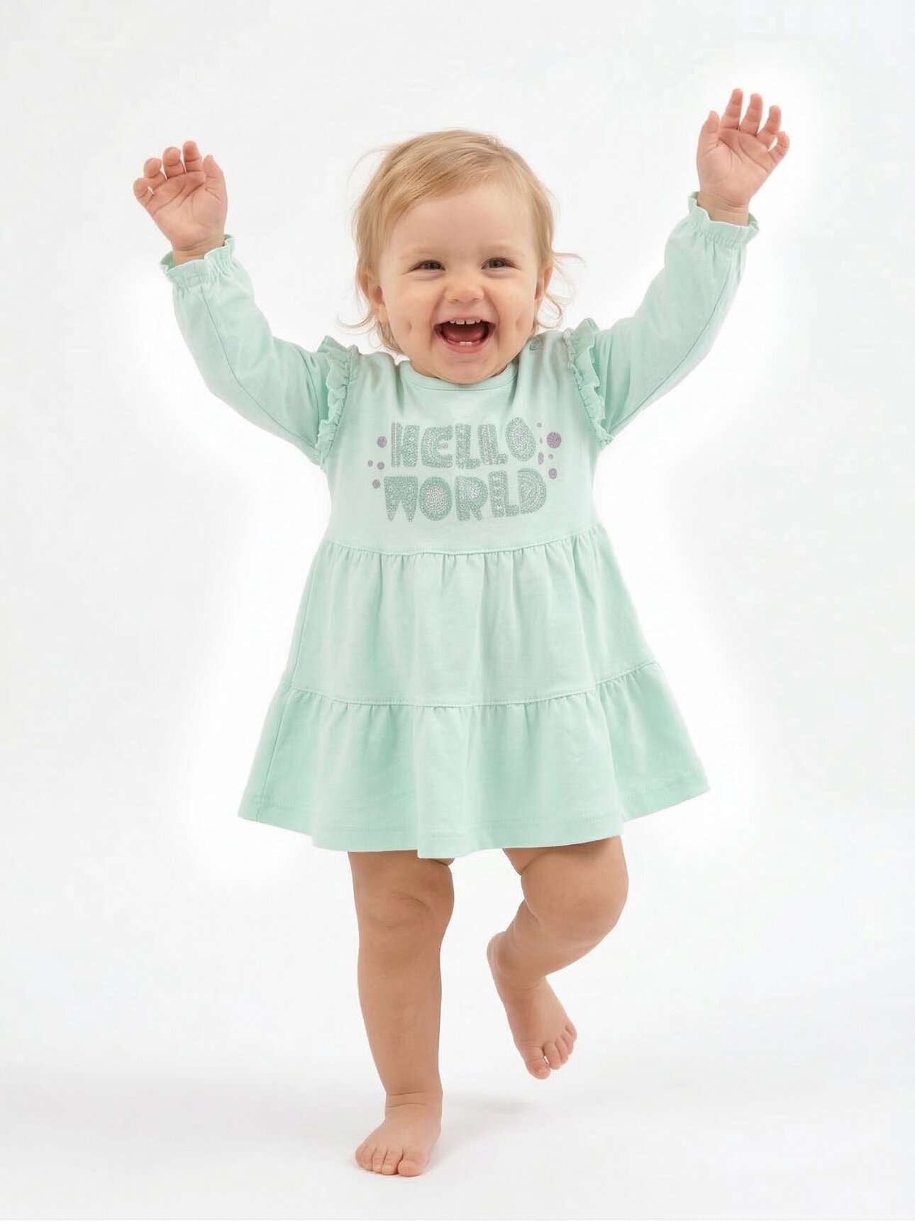 Pamuklu Tütü Detaylı Kolları Lastikli Kız Bebek Elbise