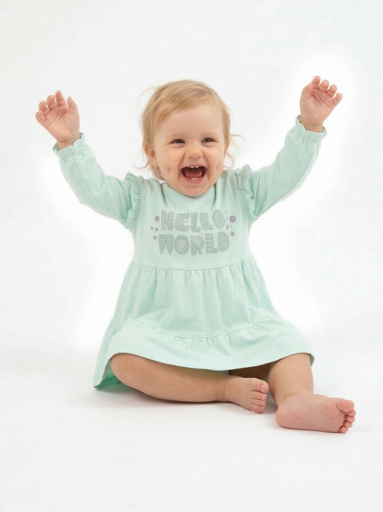 Pamuklu Tütü Detaylı Kolları Lastikli Kız Bebek Elbise