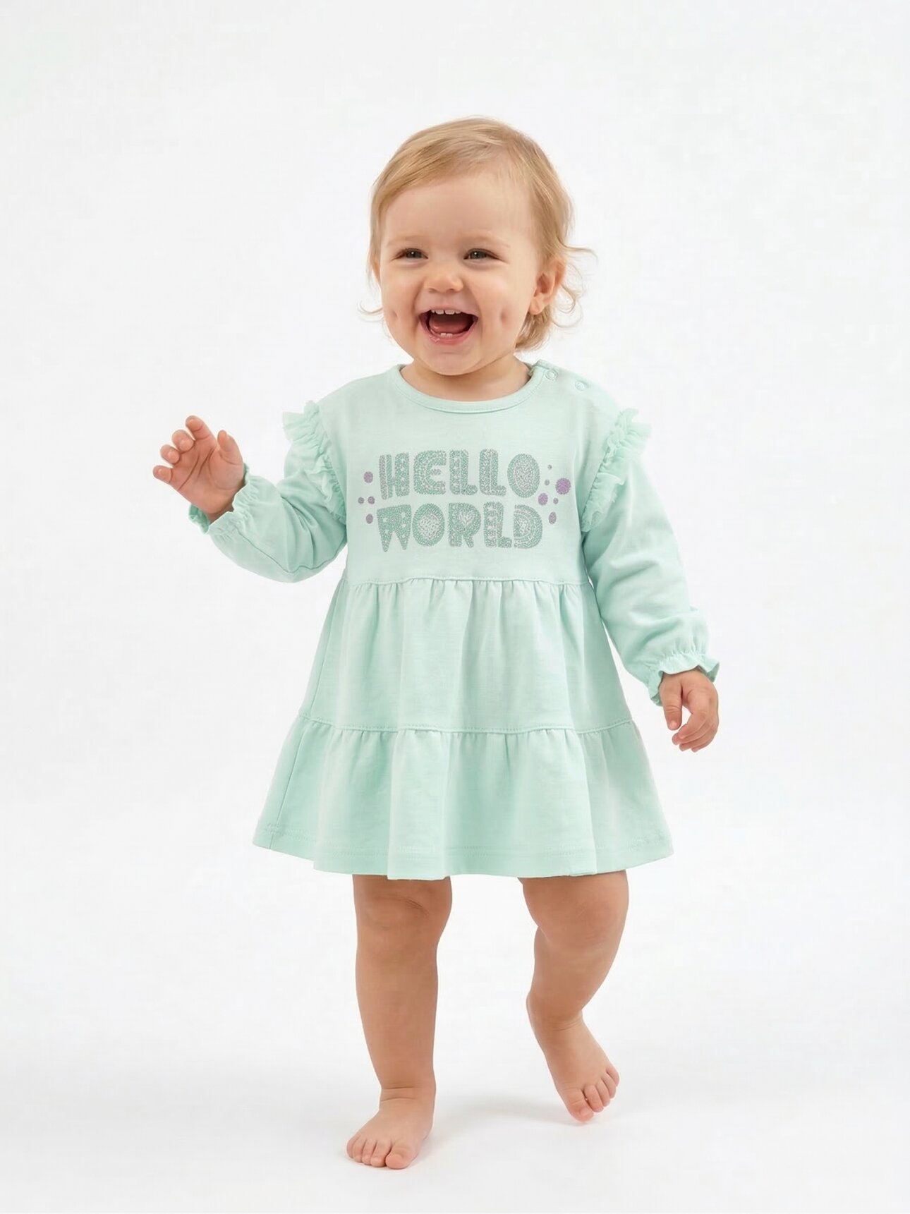 Pamuklu Tütü Detaylı Kolları Lastikli Kız Bebek Elbise