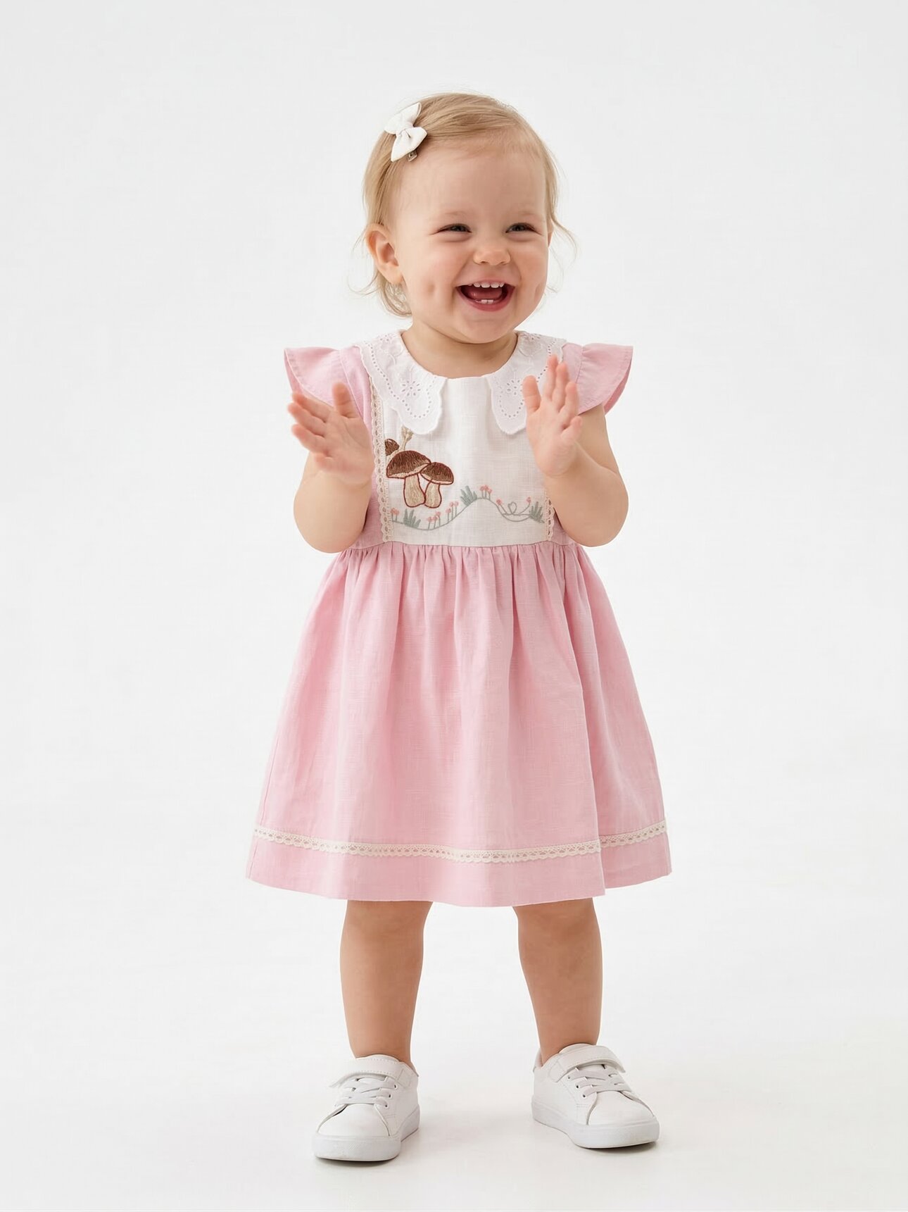 Pamuklu Nakış Detaylı Kız Bebek 2li Takım