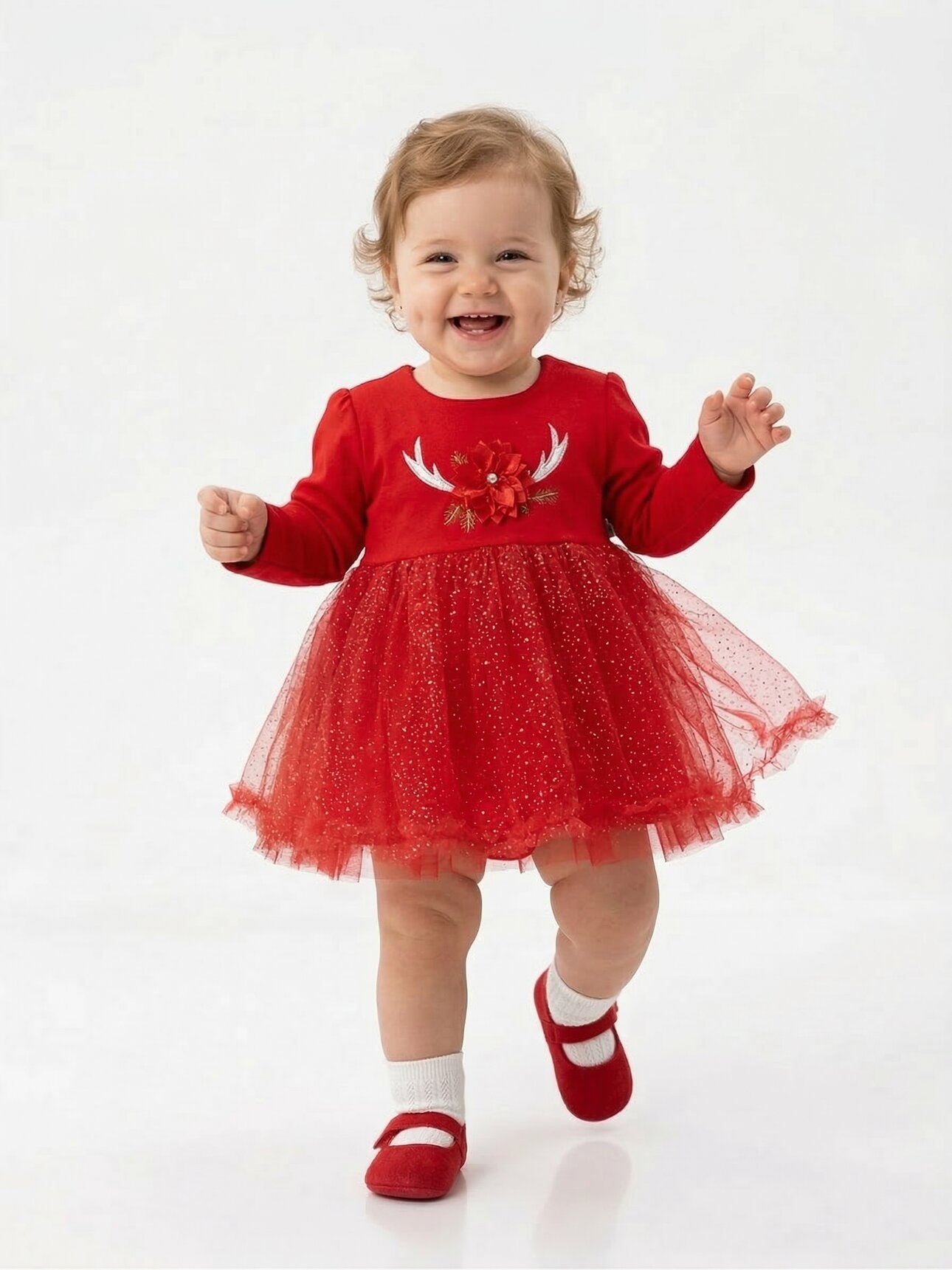 Pamuklu Tül Detaylı Kız Bebek Elbise