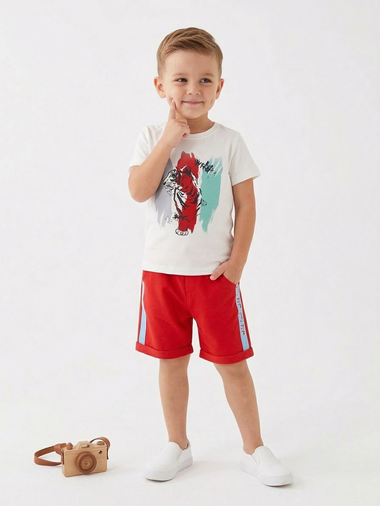 KIRMIZI KISA KOLLU ŞORTLU ERKEK ÇOCUK & BEBEK ALT ÜST TAKIM