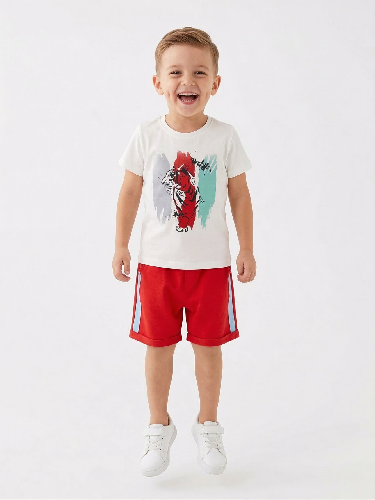 KIRMIZI KISA KOLLU ŞORTLU ERKEK ÇOCUK & BEBEK ALT ÜST TAKIM